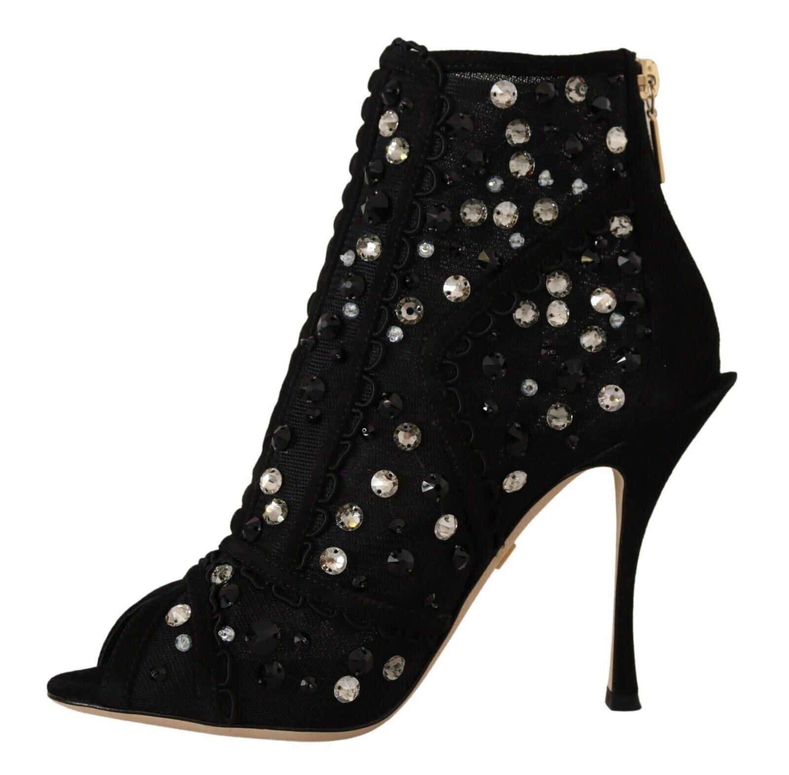 Dolce & Gabbana Black Crystals Heels Zipper Short Boots Shoes LUNESCAPE