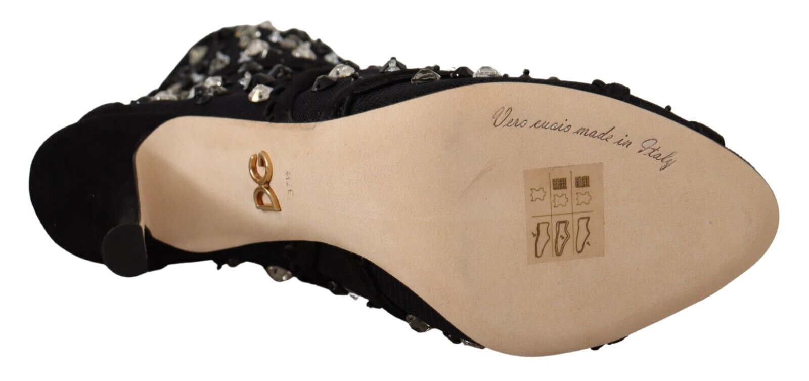 Dolce & Gabbana Black Crystals Heels Zipper Short Boots Shoes LUNESCAPE