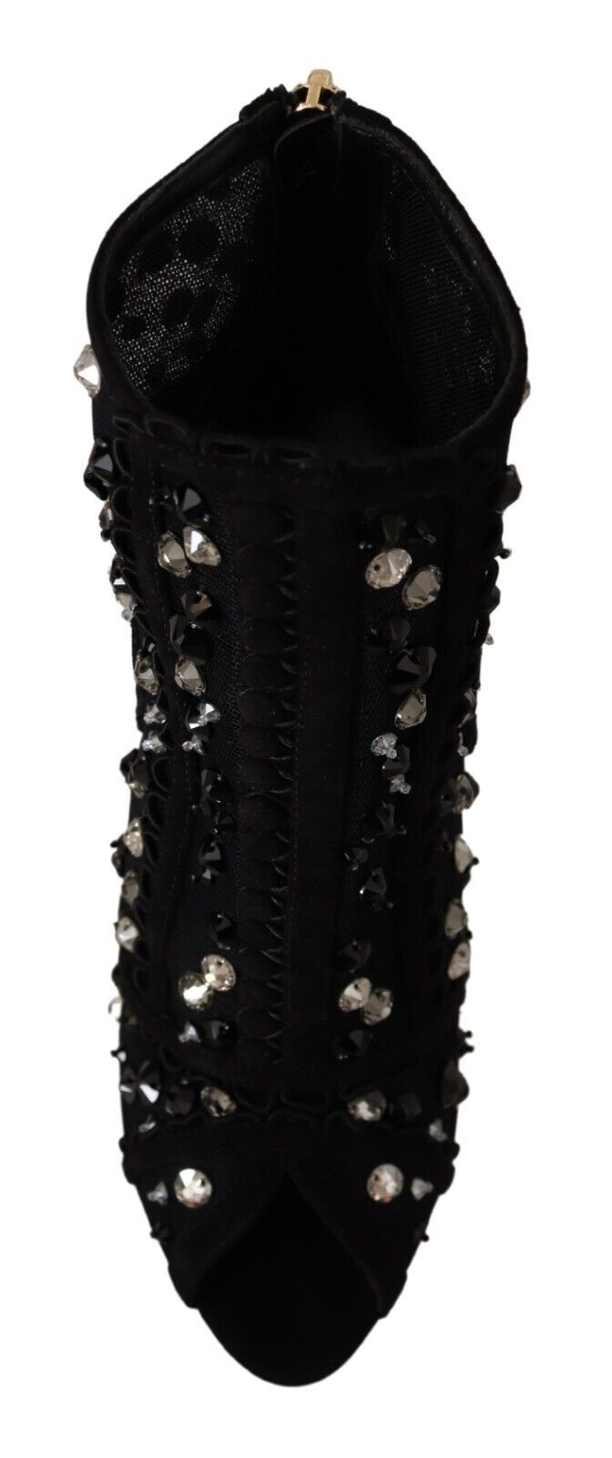 Dolce & Gabbana Black Crystals Heels Zipper Short Boots Shoes LUNESCAPE