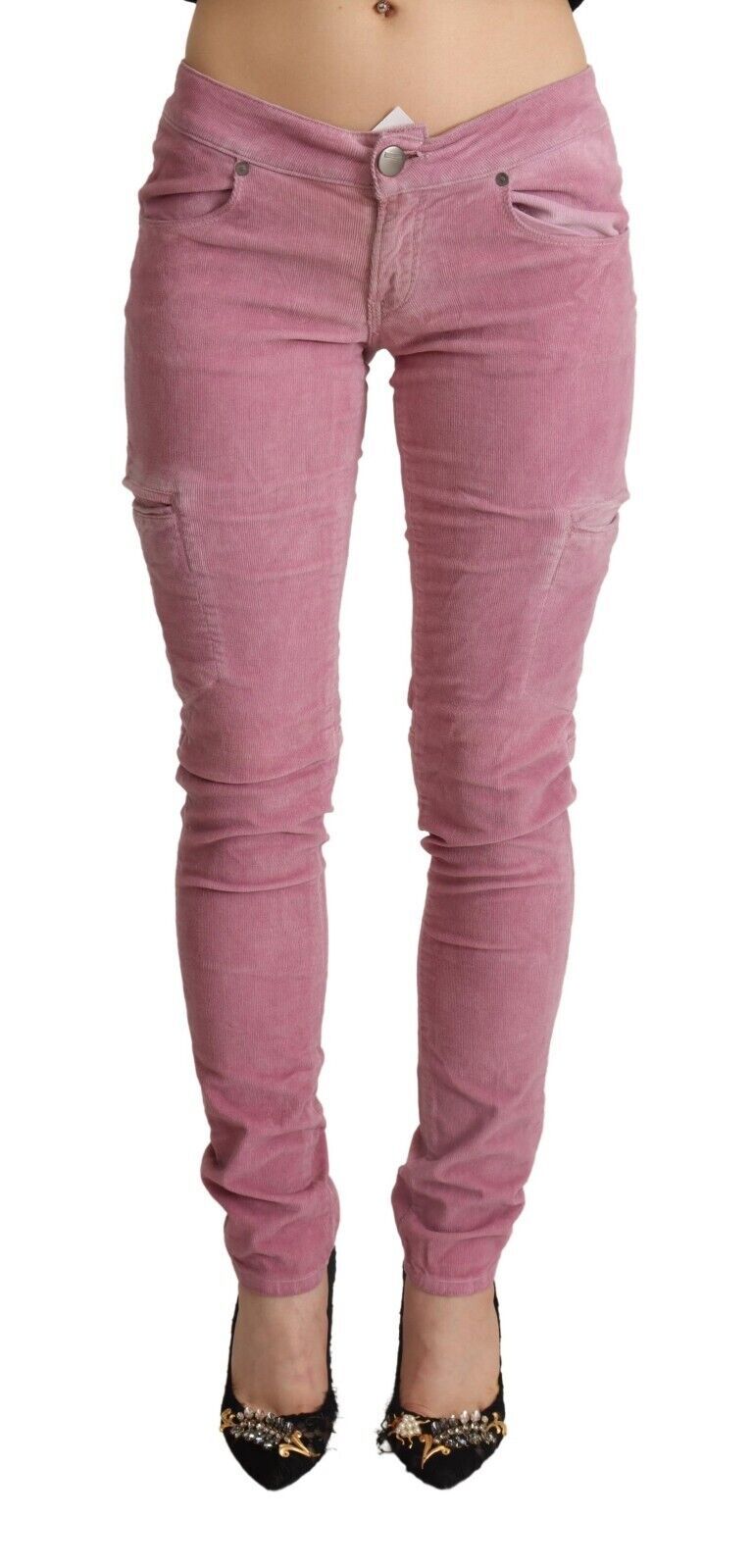 Acht Pink Cotton Low Waist Skinny Denim Cargo Jeans LUNESCAPE