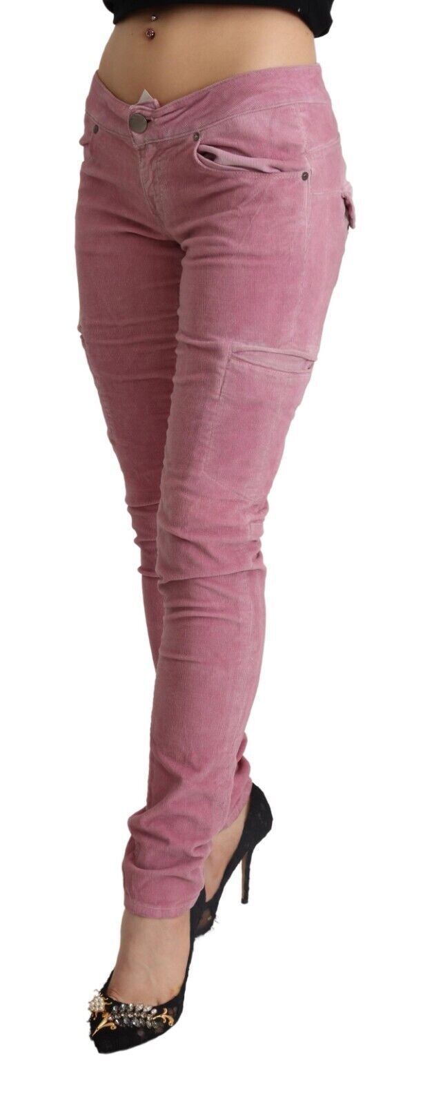 Acht Pink Cotton Low Waist Skinny Denim Cargo Jeans LUNESCAPE