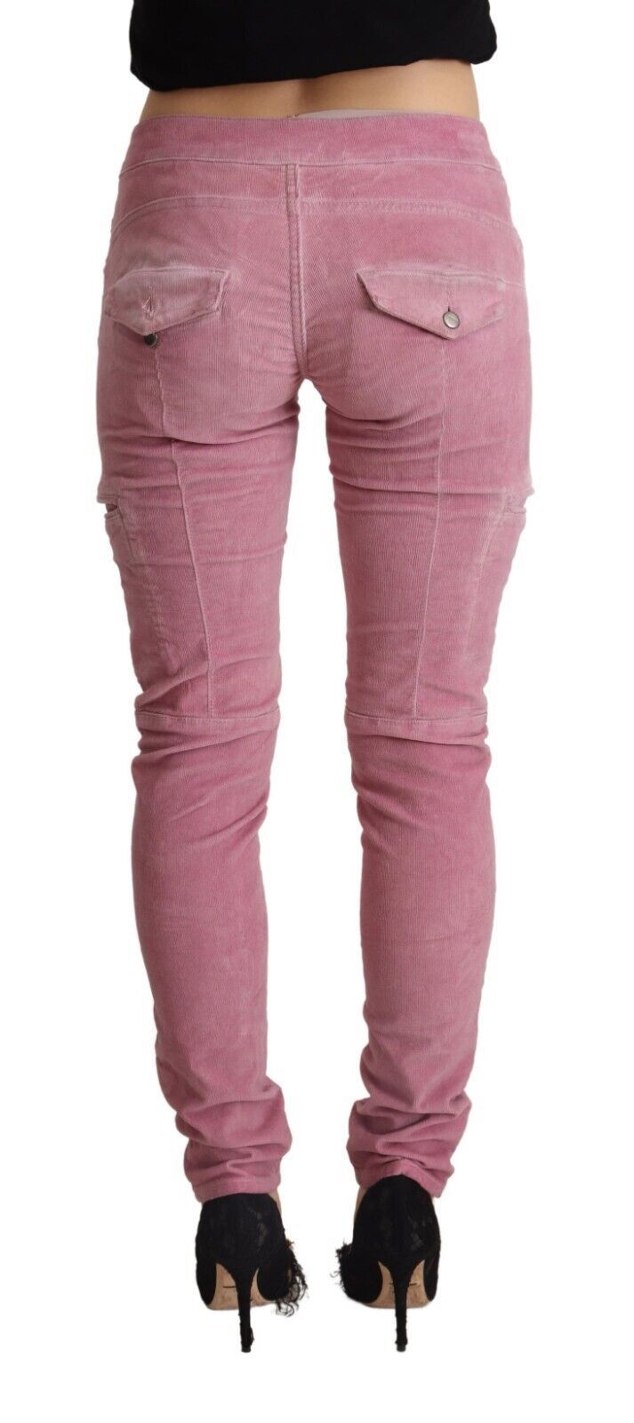 Acht Pink Cotton Low Waist Skinny Denim Cargo Jeans LUNESCAPE