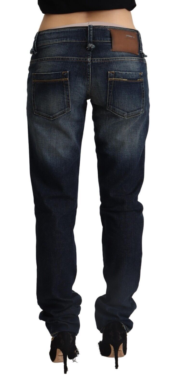 Acht Dark Blue Washed Cotton Skinny Denim Low Waist Jeans LUNESCAPE
