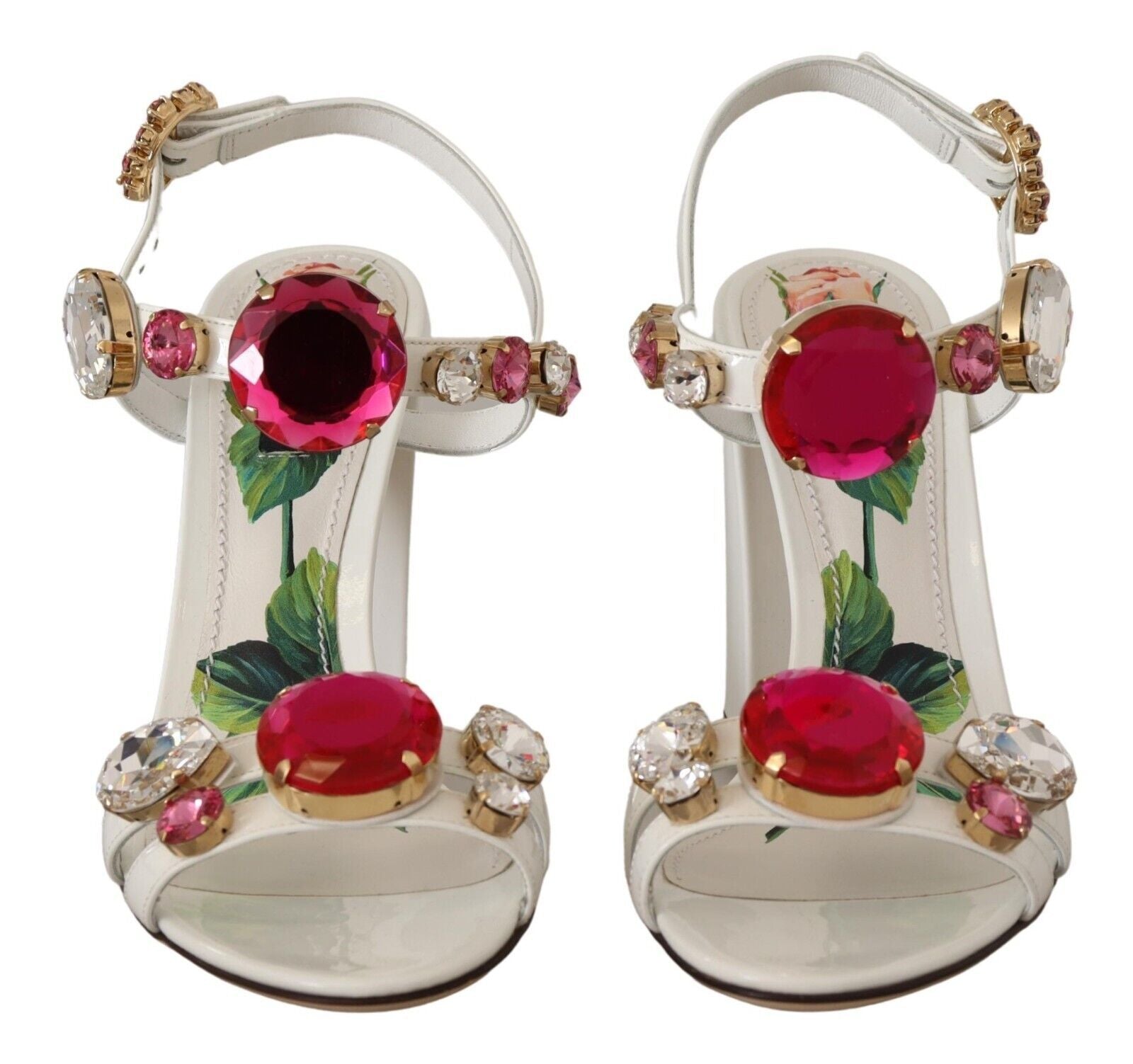 Dolce & Gabbana White Leather Crystal Keira Heels Sandals Shoes LUNESCAPE