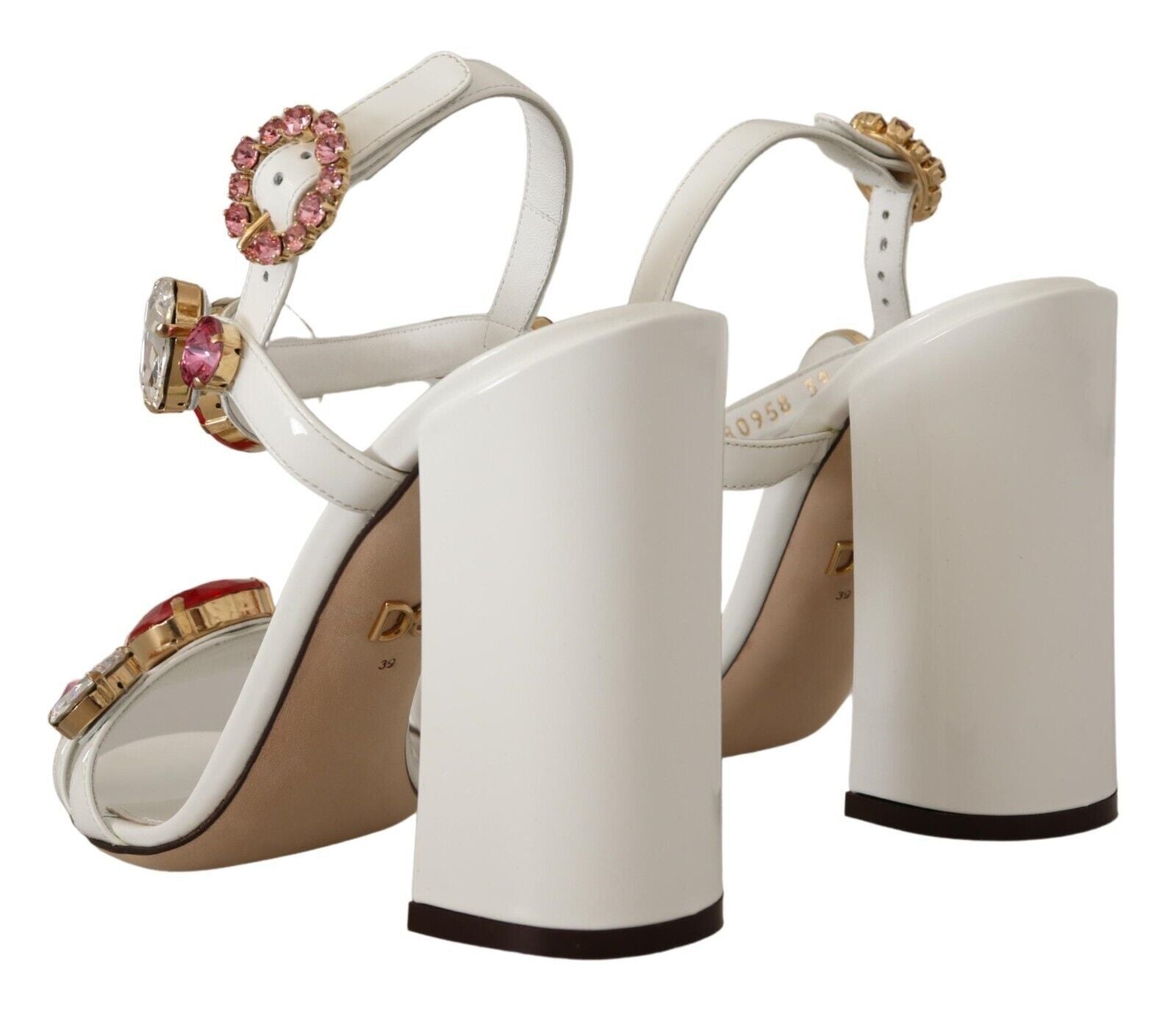 Dolce & Gabbana White Leather Crystal Keira Heels Sandals Shoes LUNESCAPE