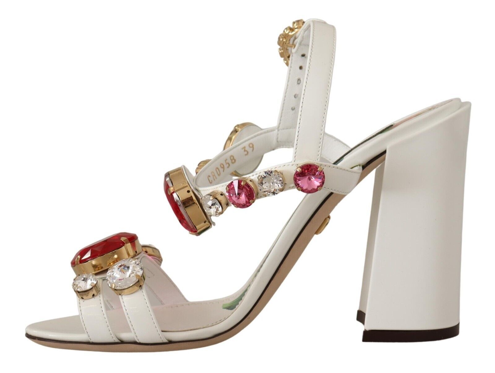 Dolce & Gabbana White Leather Crystal Keira Heels Sandals Shoes LUNESCAPE