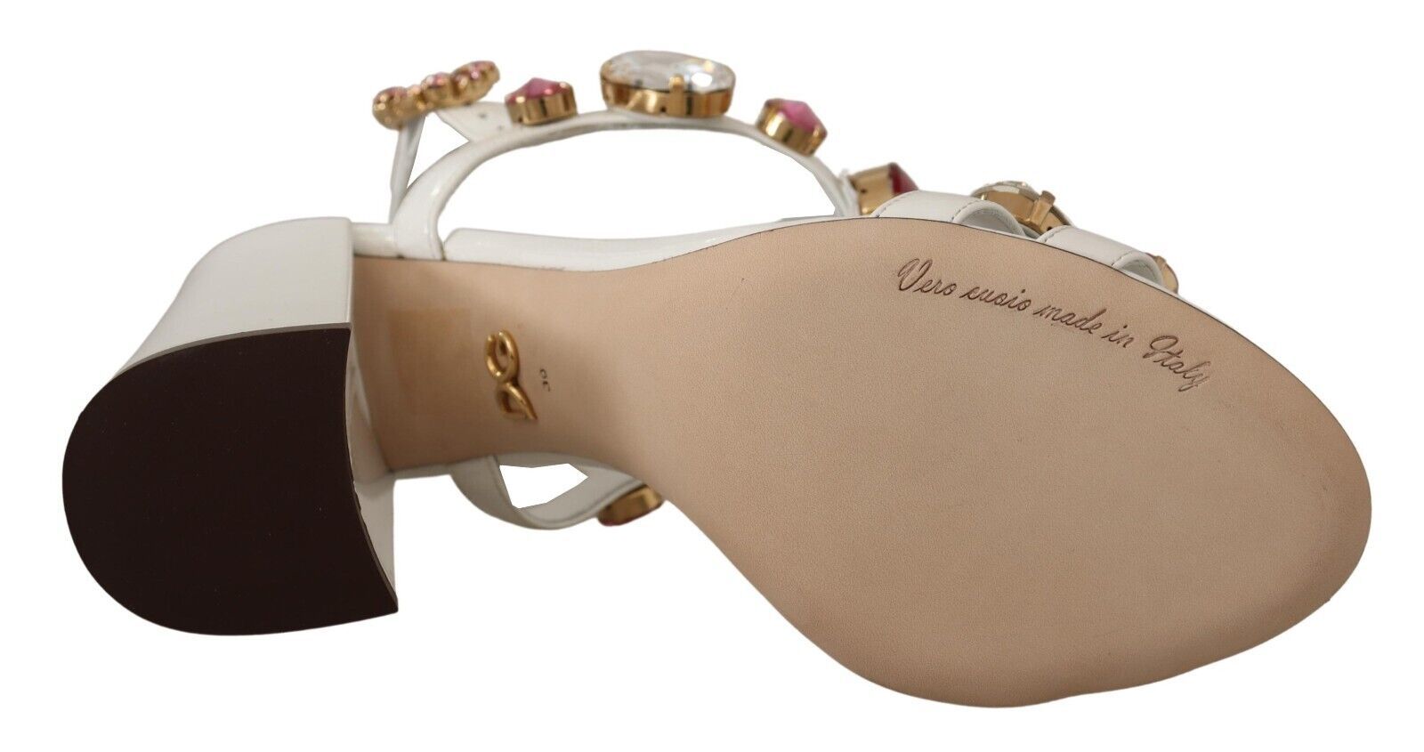 Dolce & Gabbana White Leather Crystal Keira Heels Sandals Shoes LUNESCAPE