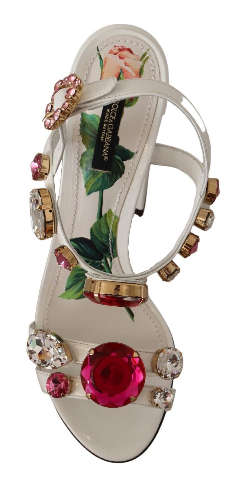 Dolce & Gabbana White Leather Crystal Keira Heels Sandals Shoes LUNESCAPE