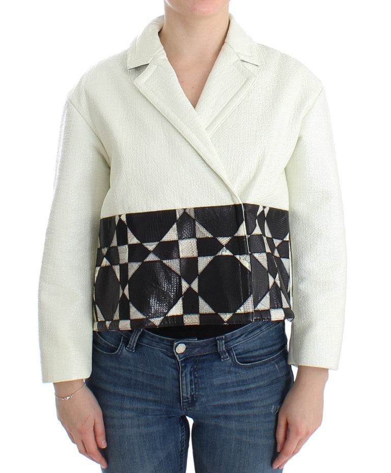Andrea Pompilio White Black Cropped Leather Jacket LUNESCAPE