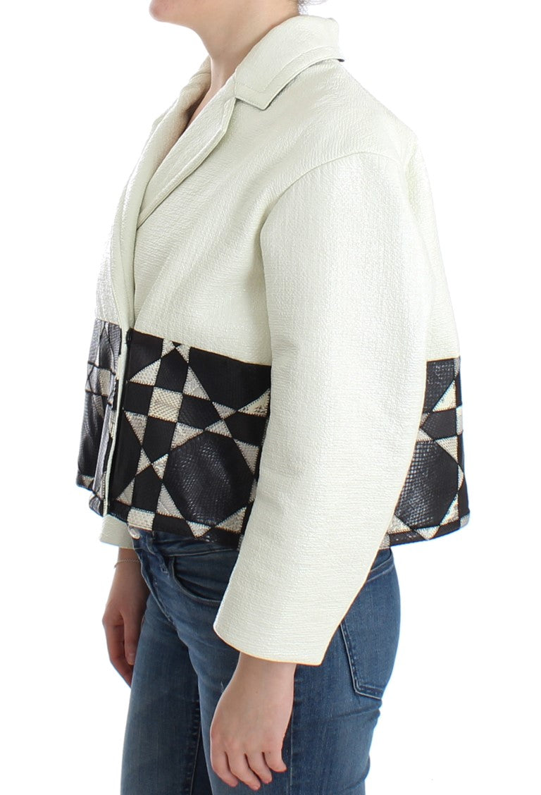 Andrea Pompilio White Black Cropped Leather Jacket LUNESCAPE