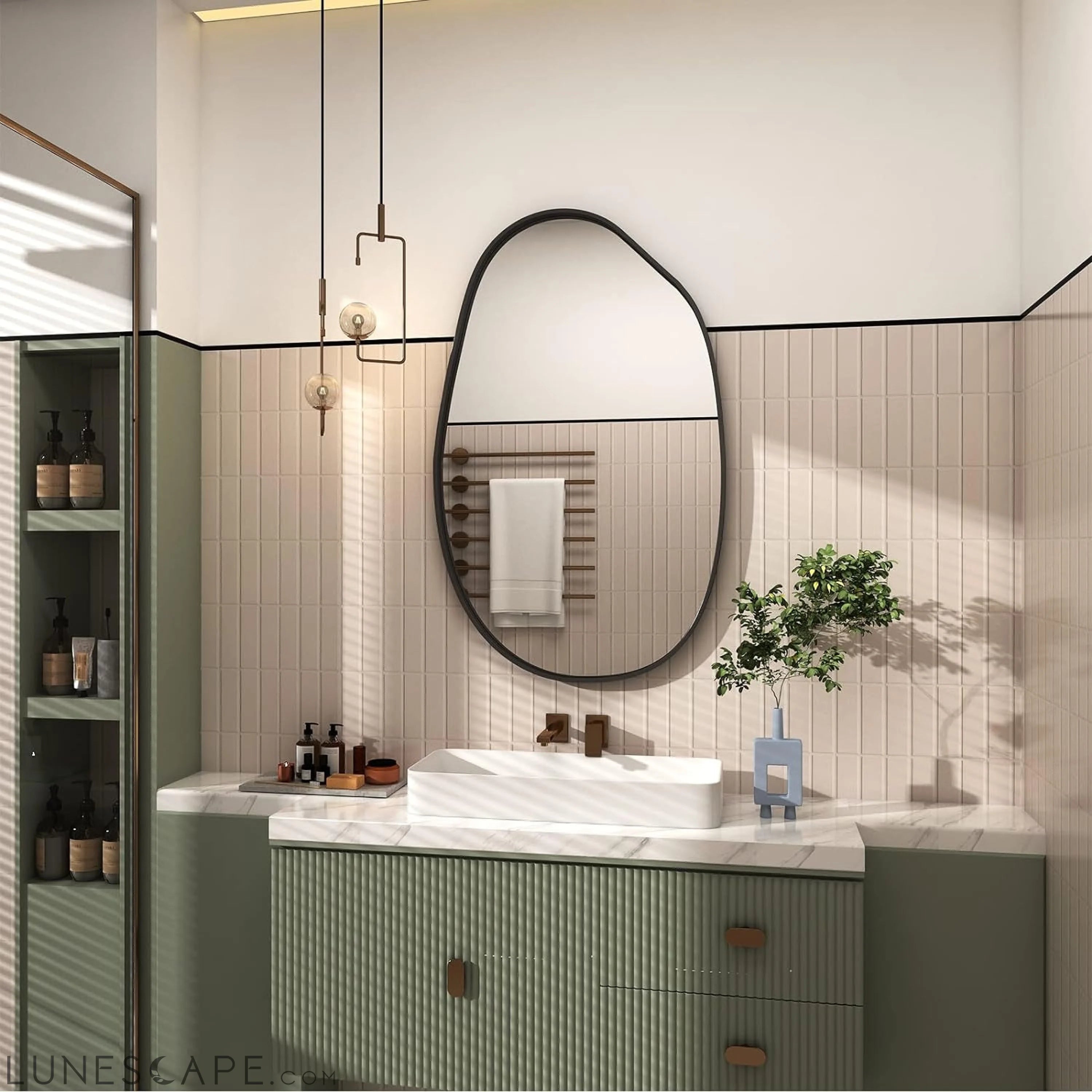 21X36 Irregular Wall Mirror, Black Asymmetrical Mirror for Wall, LUNESCAPE