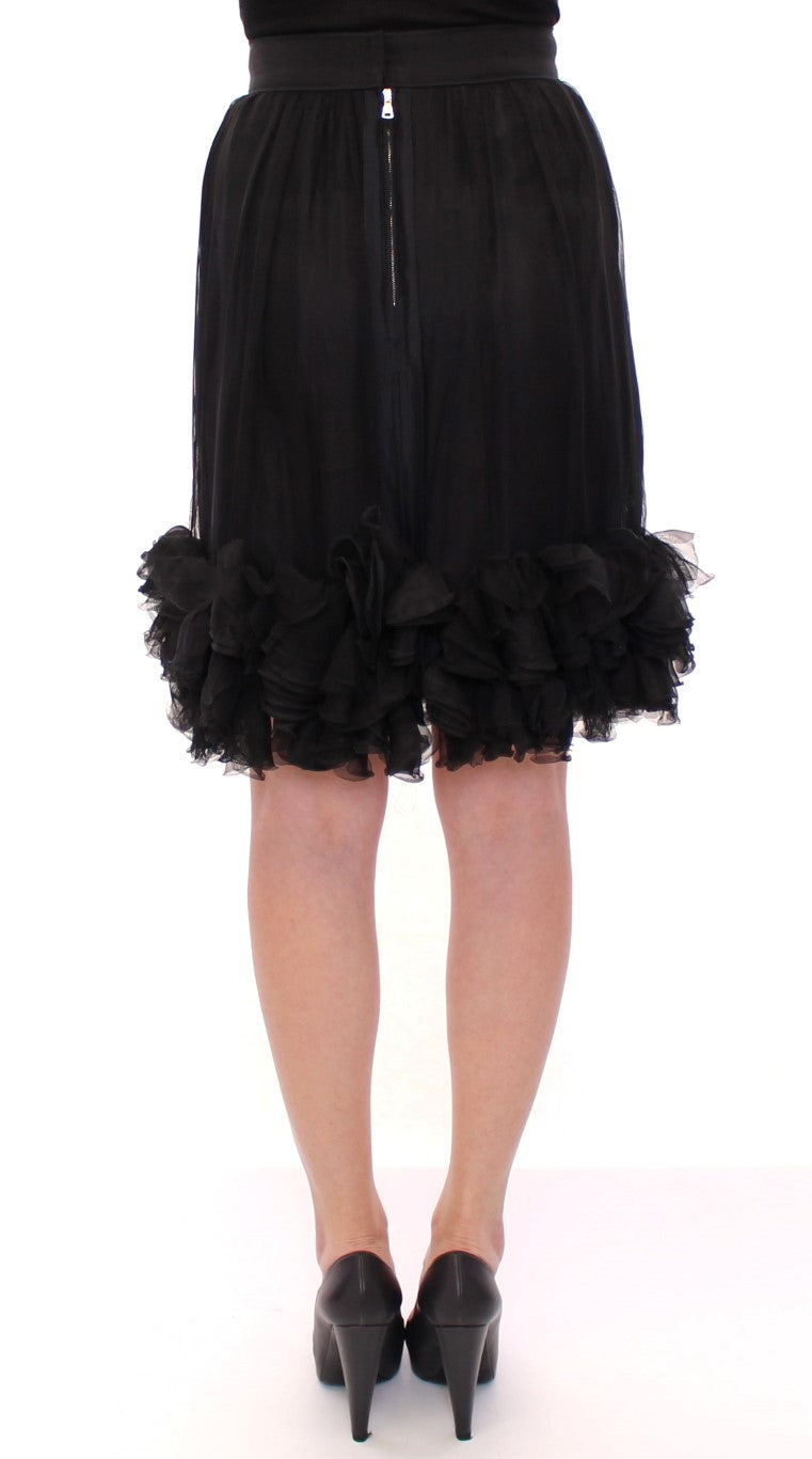 Dolce & Gabbana Black Silk Transparent Above Knees Skirt LUNESCAPE
