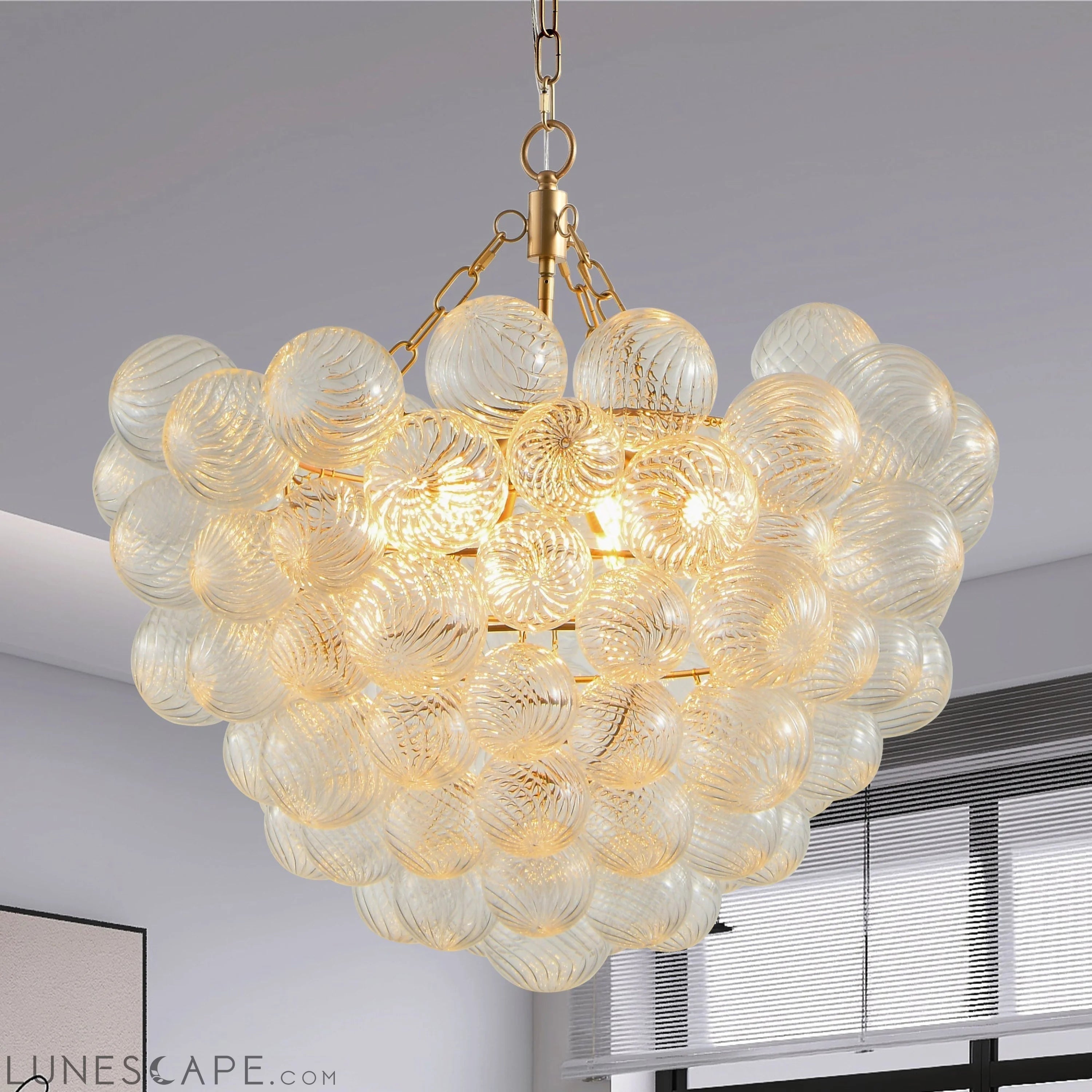 23.6-Inch Gold Pendant Light Chandelier with Threaded Clear Glass LUNESCAPE
