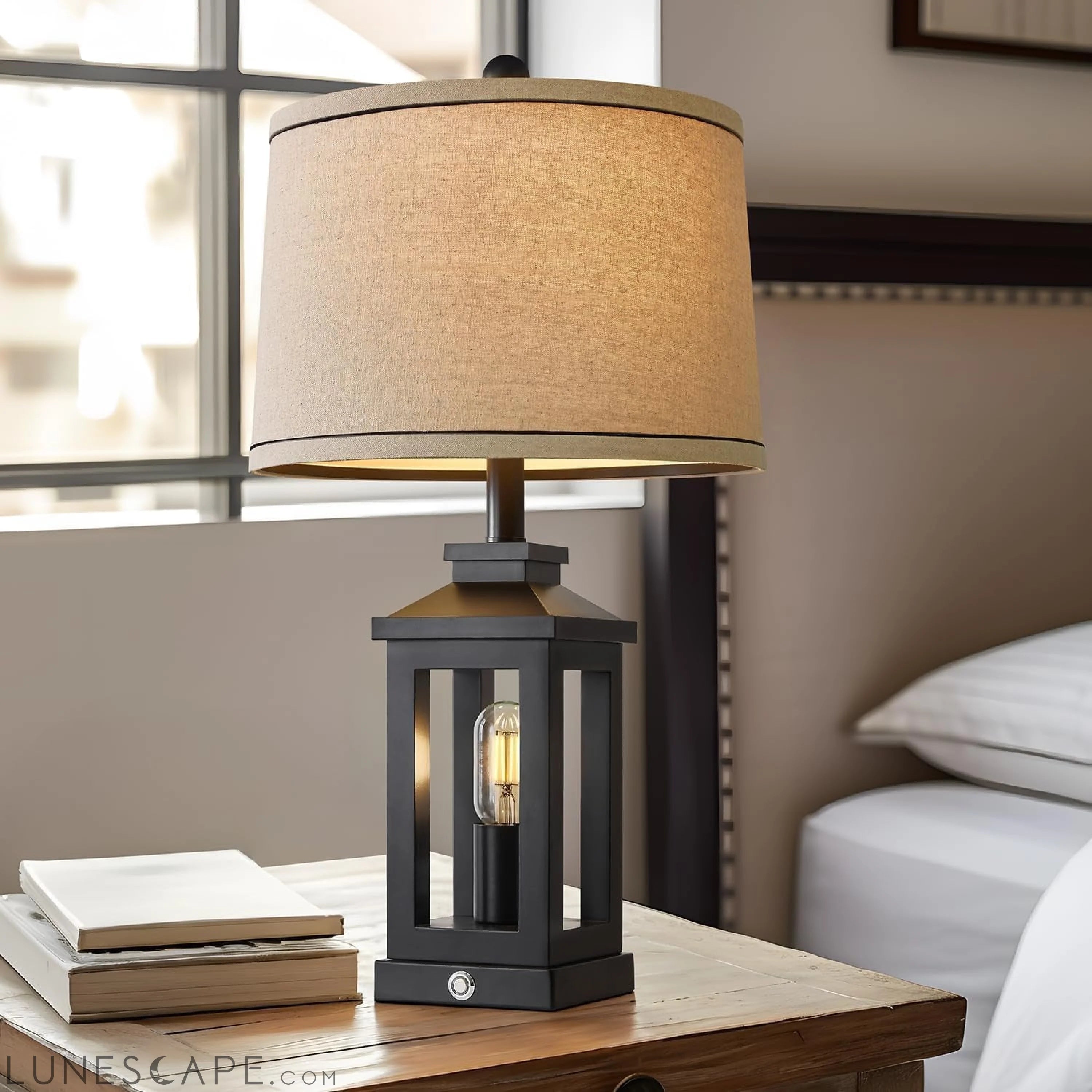 23.75" Retro Farmhouse Black Table Lamp for Living Room Bedroom LUNESCAPE