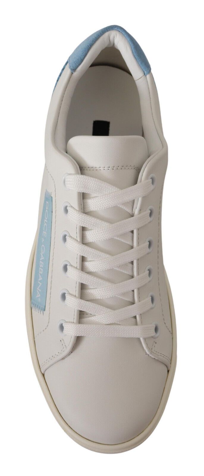 Dolce & Gabbana White Blue Leather Low Top Sneakers Shoes LUNESCAPE