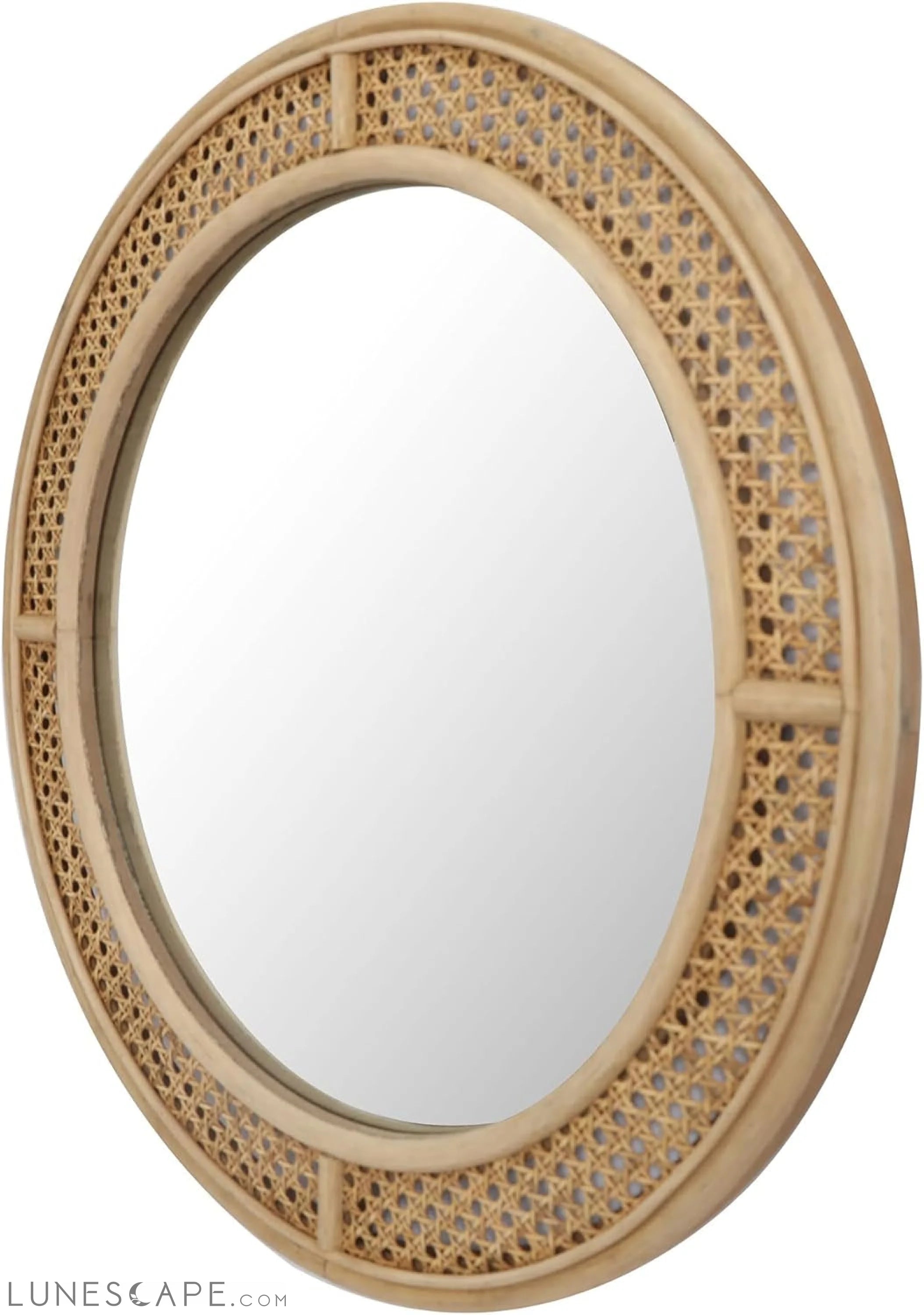 24-Inch Round Rattan Wall Mirror with Wooden Frame - Modern Boho Decor LUNESCAPE