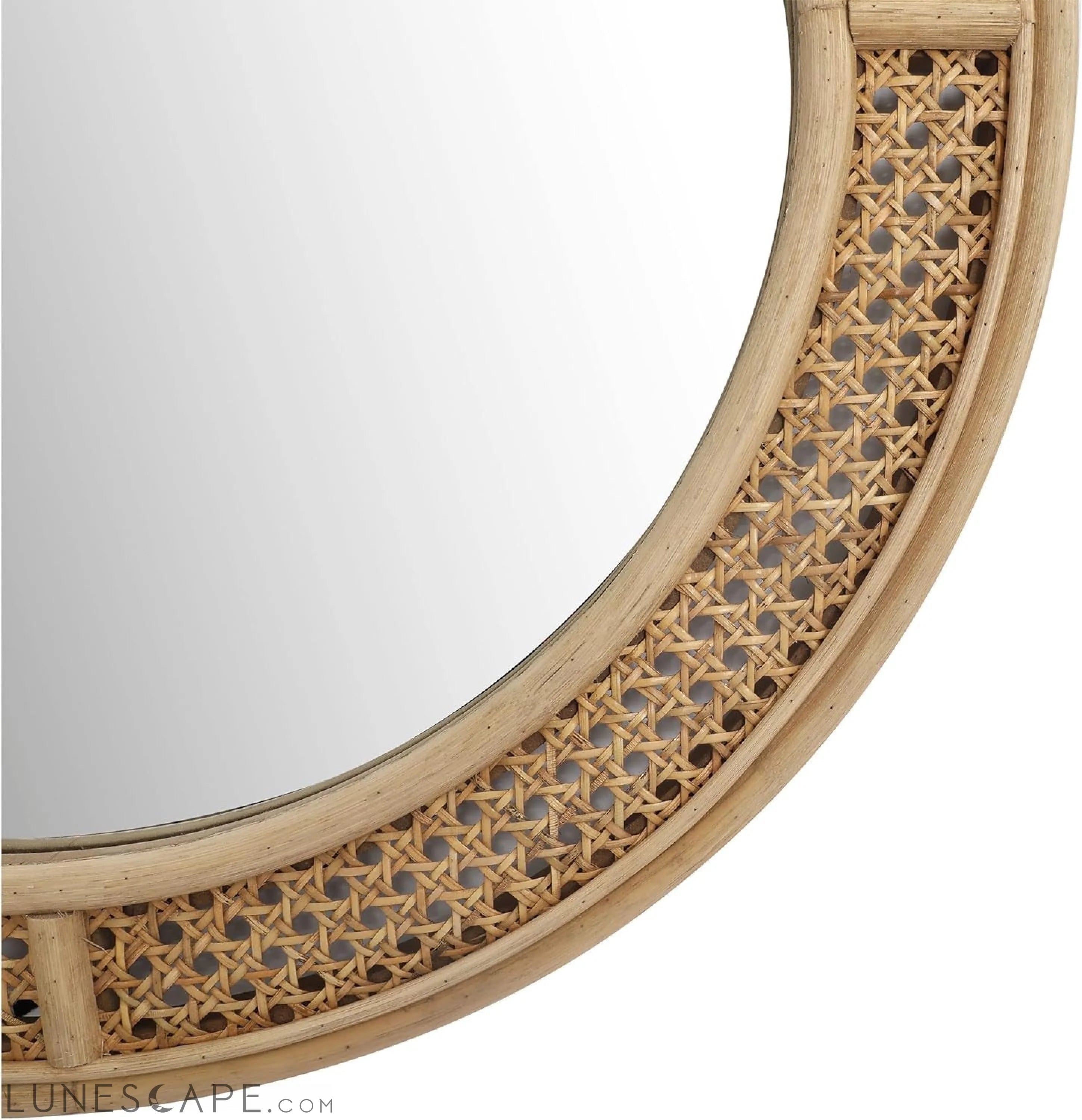 24-Inch Round Rattan Wall Mirror with Wooden Frame - Modern Boho Decor LUNESCAPE