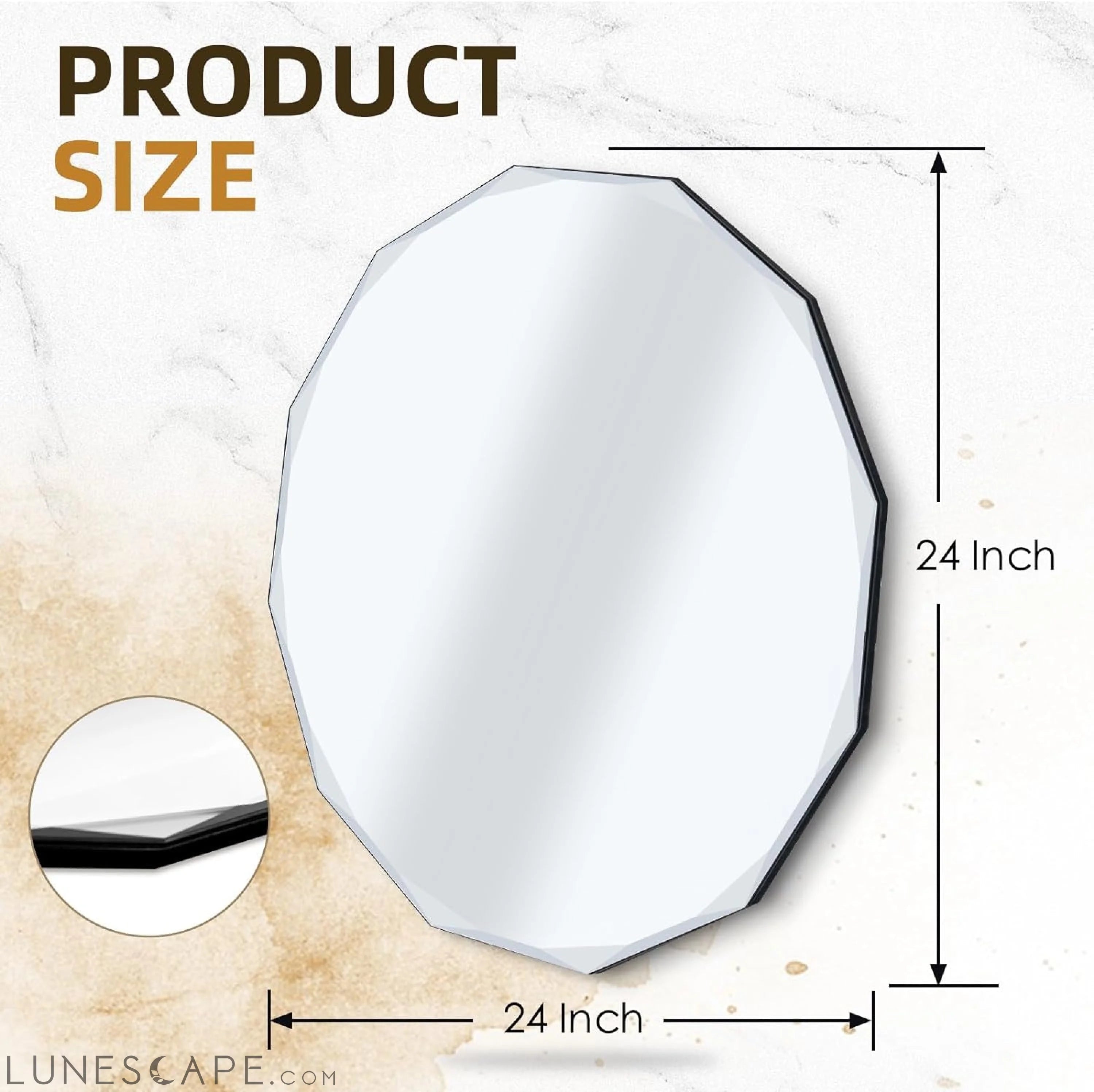 24 x 24 Frameless Beveled Edge Wall Mount Mirror - Irregular Shaped LUNESCAPE
