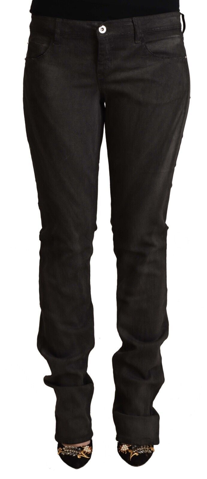Costume National Black Cotton Mid Waist Skinny Pants LUNESCAPE