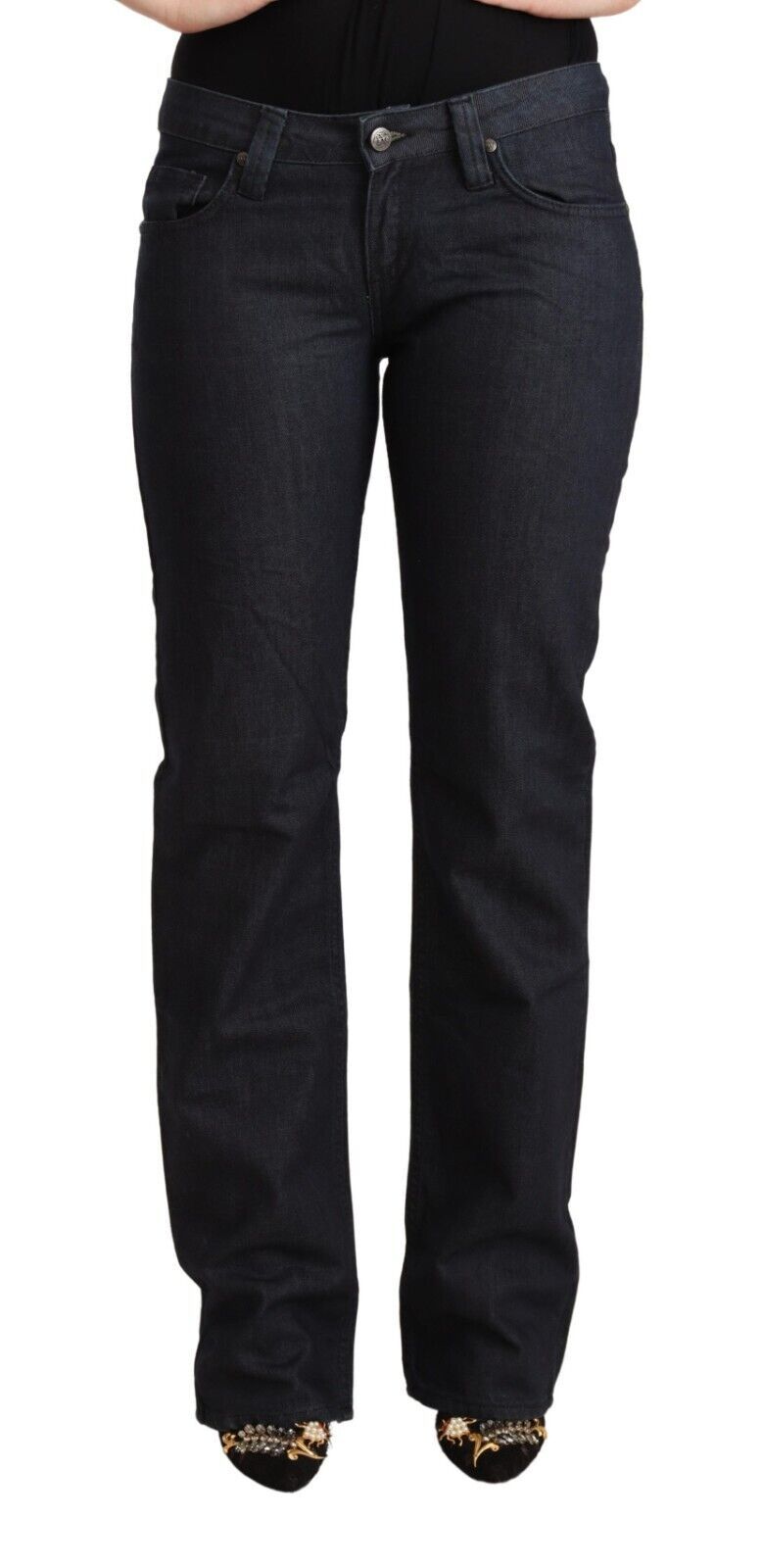 Exte Dark Blue Cotton Stretch Low Waist Straight Denim Jeans LUNESCAPE