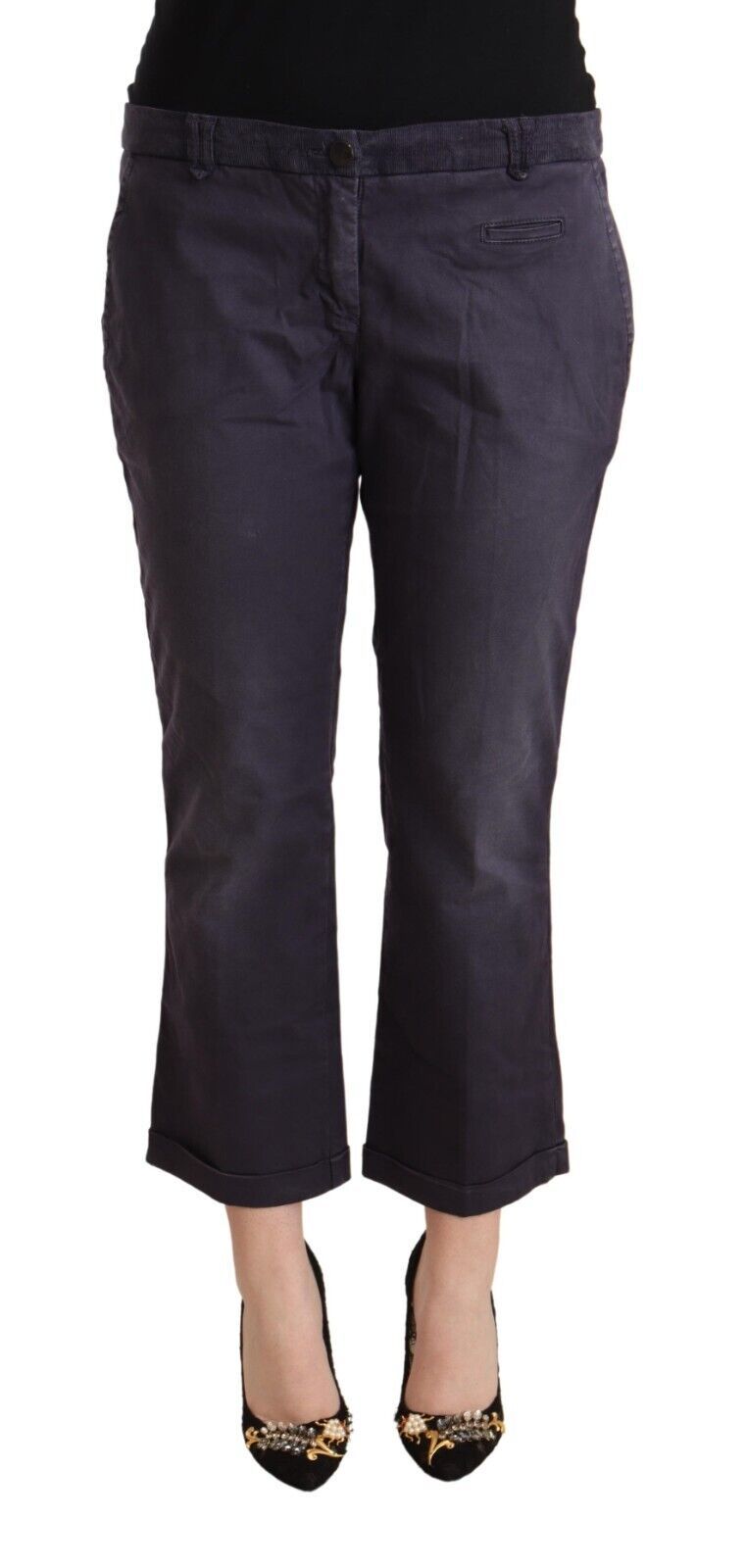 Jucca Black Low Waist Folded Hem Flared Cropped Pants LUNESCAPE