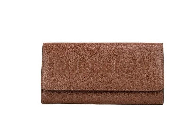 Burberry Porter Tan Grained Leather Embossed Continental Clutch Flap Wallet Brown LUNESCAPE