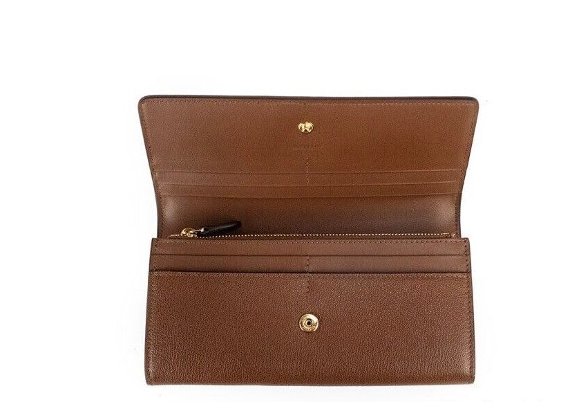 Burberry Porter Tan Grained Leather Embossed Continental Clutch Flap Wallet Brown LUNESCAPE