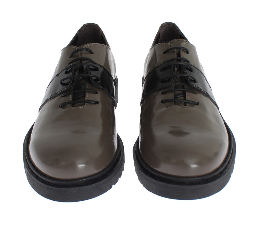 AI_ Gray Brown Leather Laceups Shoes LUNESCAPE