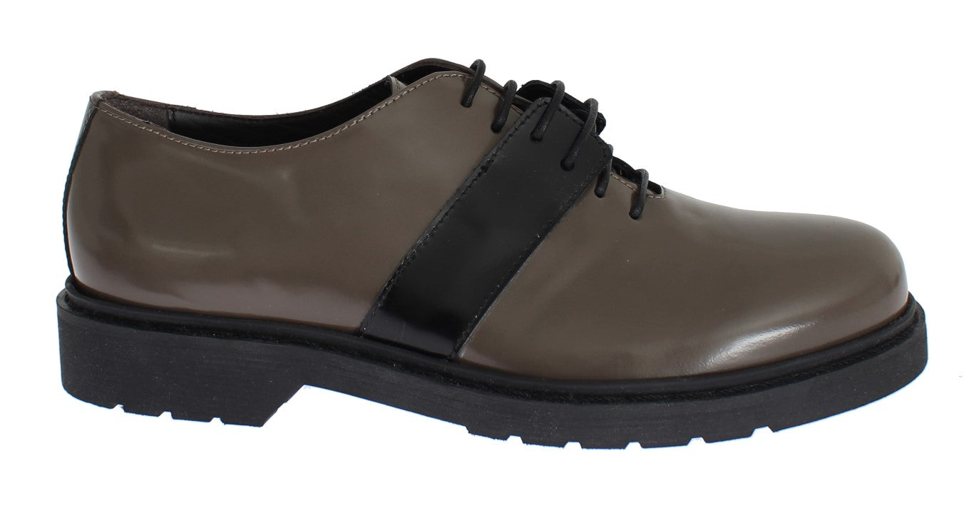 AI_ Gray Brown Leather Laceups Shoes LUNESCAPE