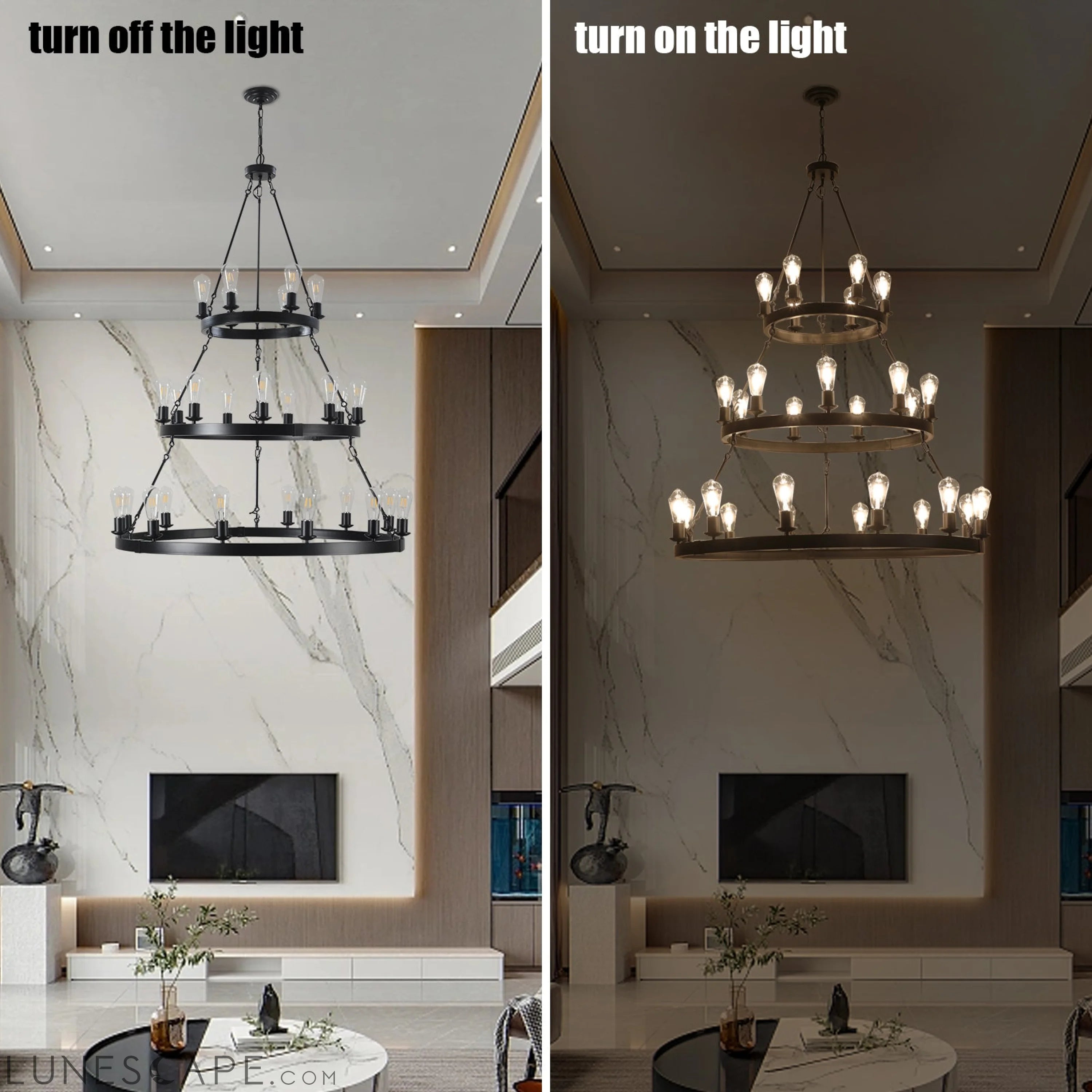 27 Light Metal Ring Chandelier Black LUNESCAPE