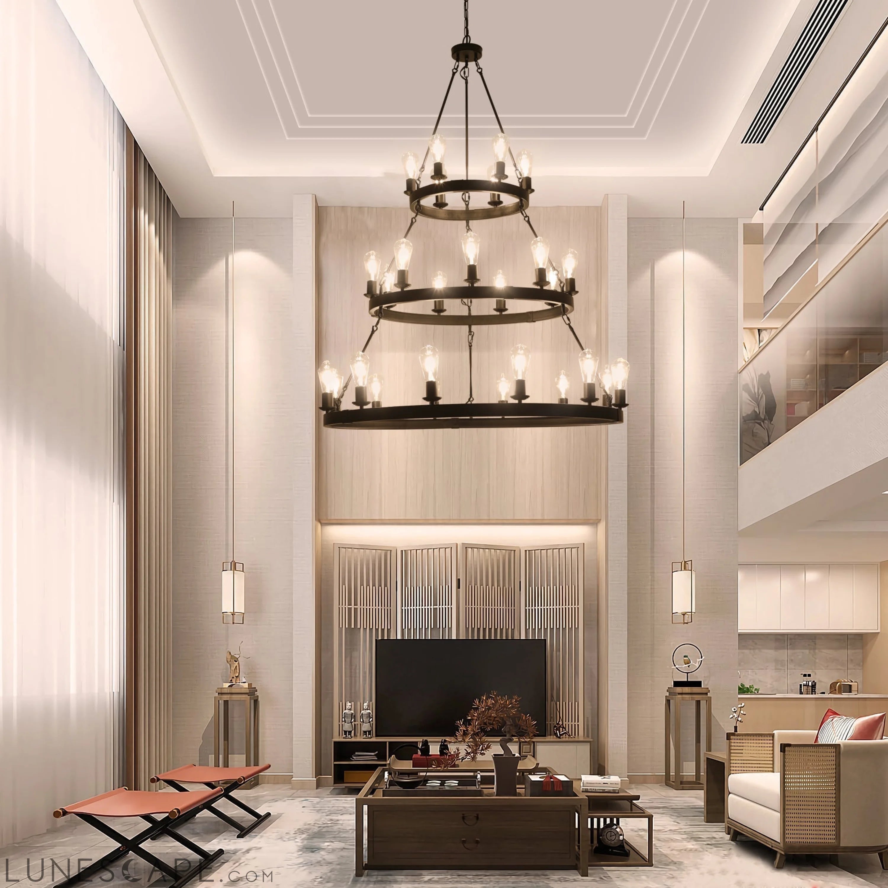 27 Light Metal Ring Chandelier Black LUNESCAPE