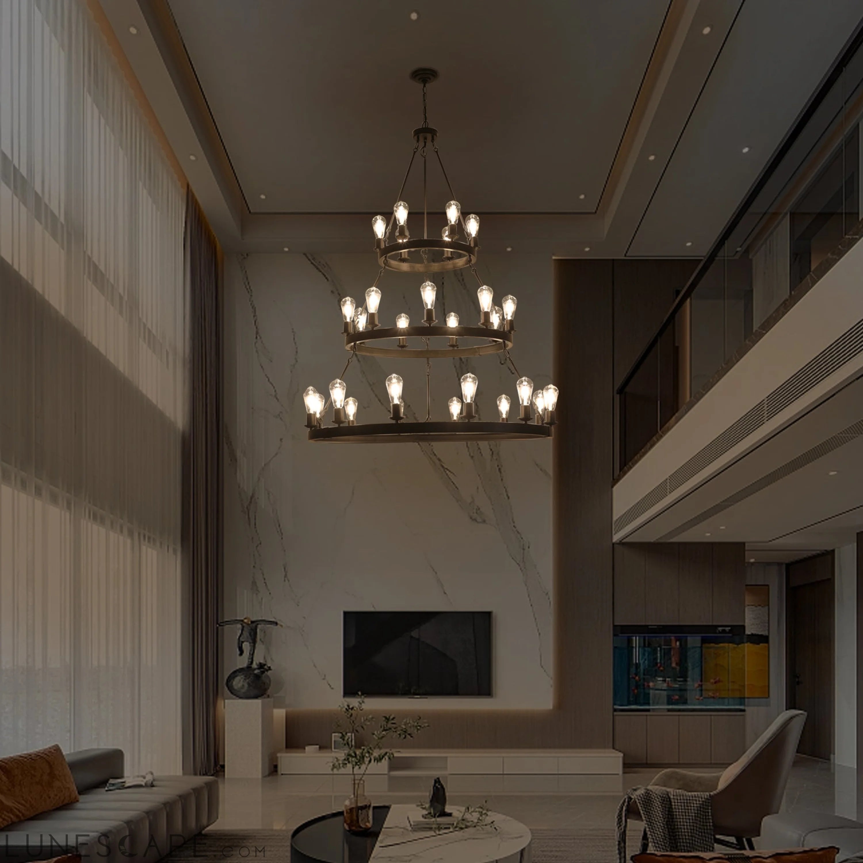 27 Light Metal Ring Chandelier Black LUNESCAPE
