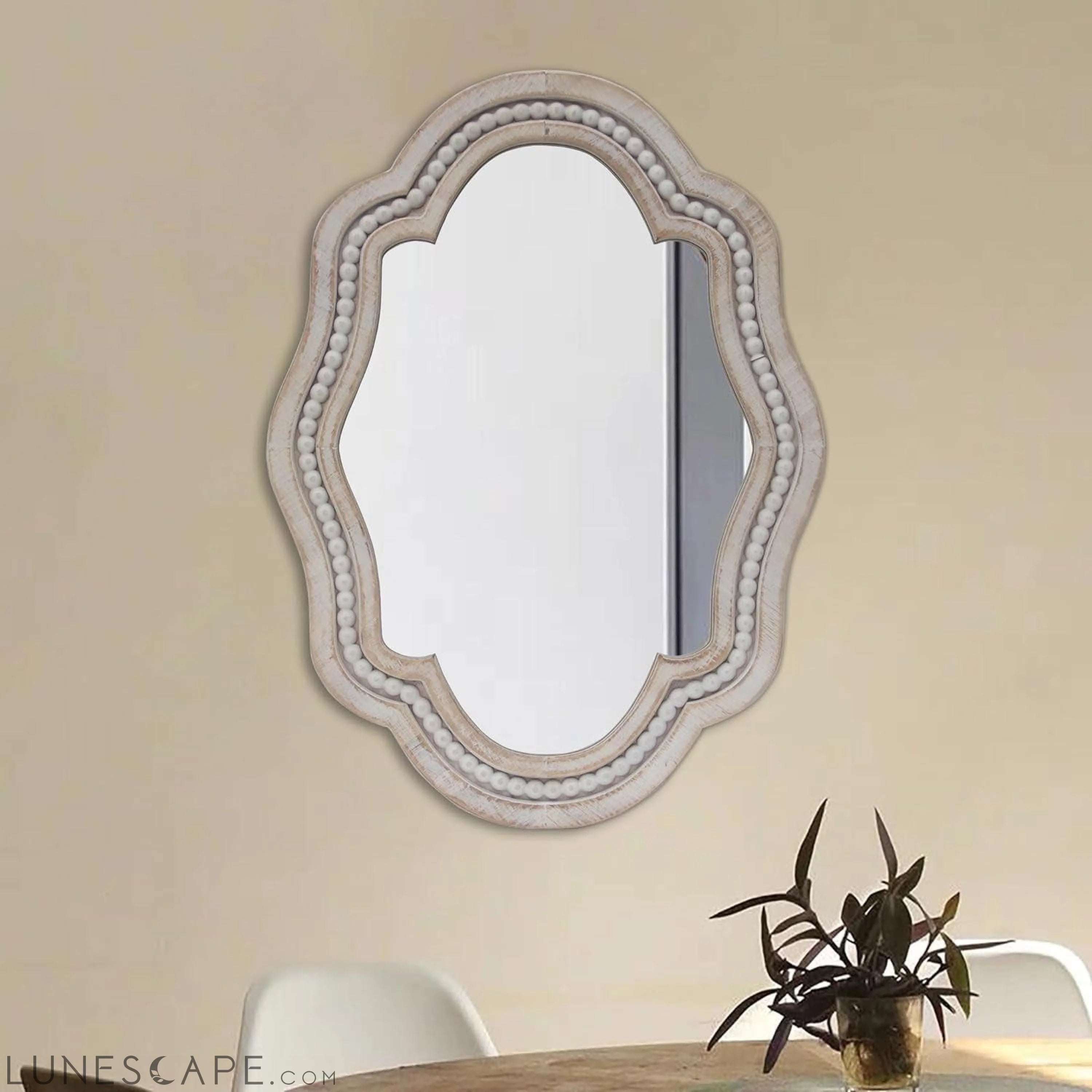 27 Tall Oval Vanity Decorative Wall Mirror with Beaded and Scalloped LUNESCAPE
