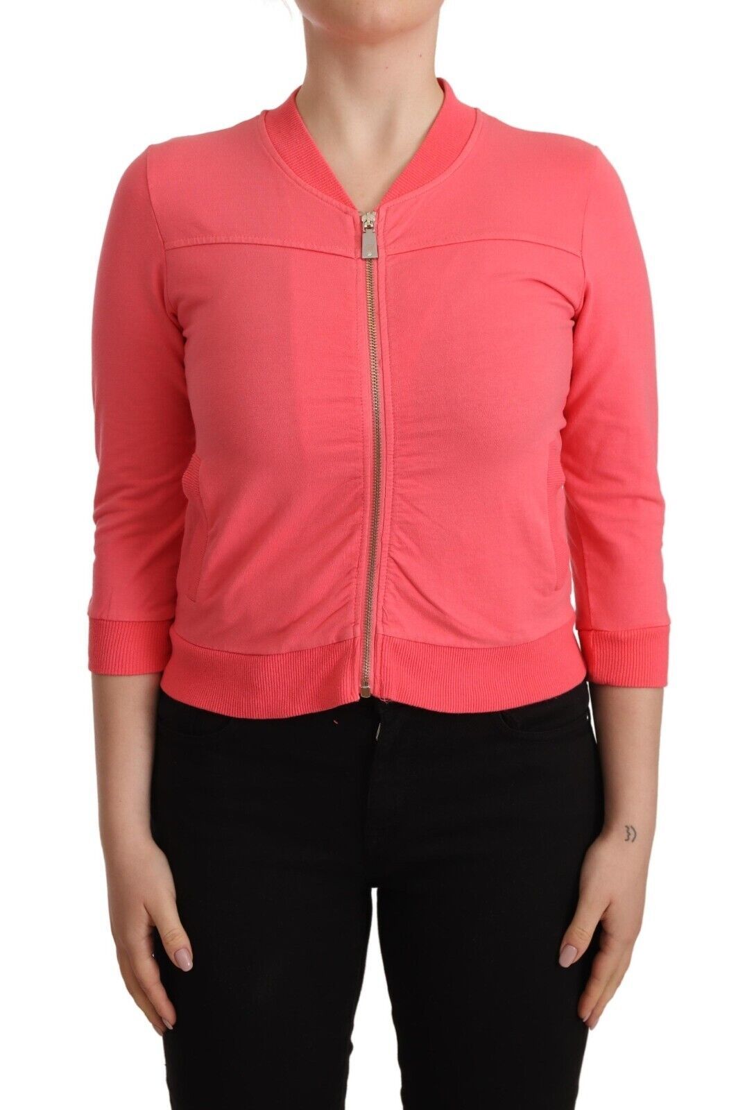 Blumarine Pink 3/4 Sleeve Zip Embellished Sweater LUNESCAPE