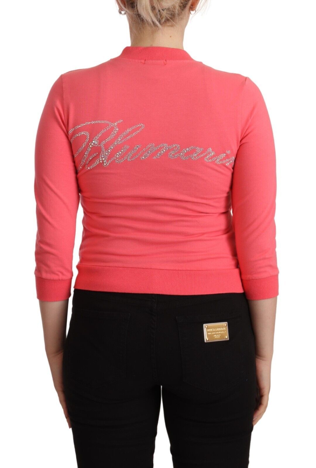 Blumarine Pink 3/4 Sleeve Zip Embellished Sweater LUNESCAPE