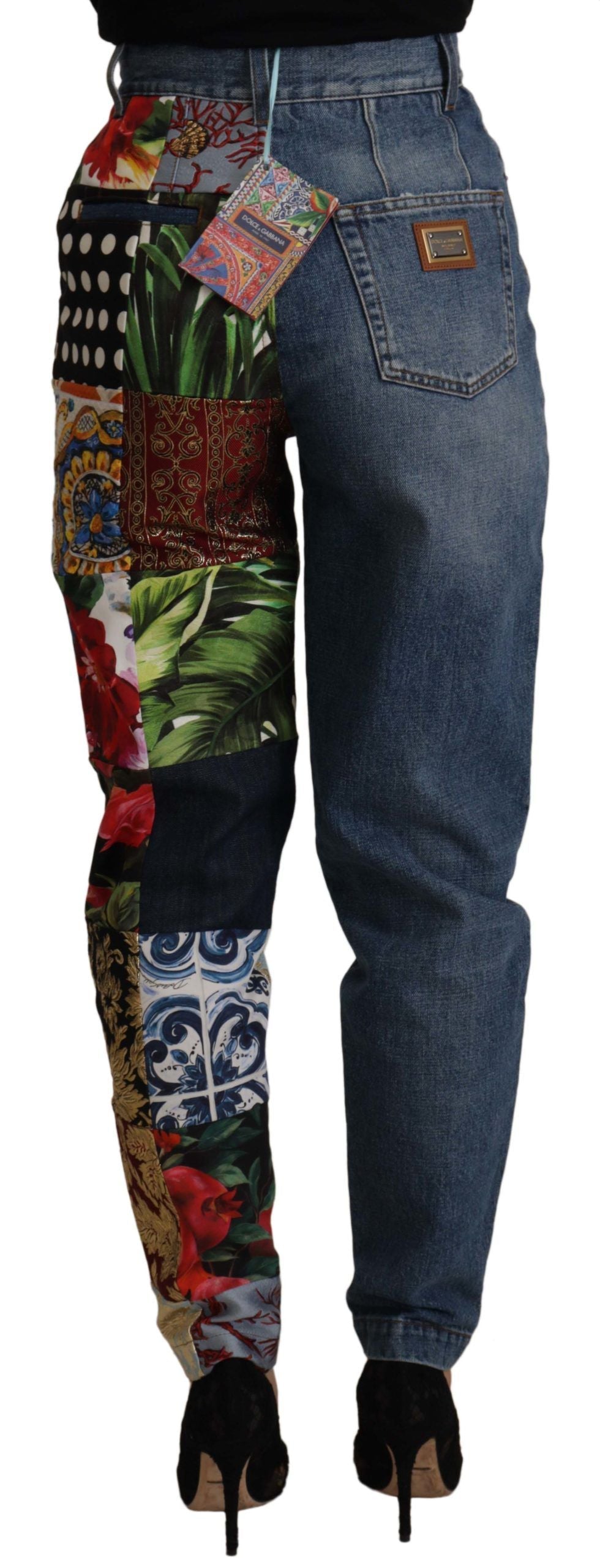 Dolce & Gabbana Blue Jeans Jacquard Majolica High Waist Pants LUNESCAPE