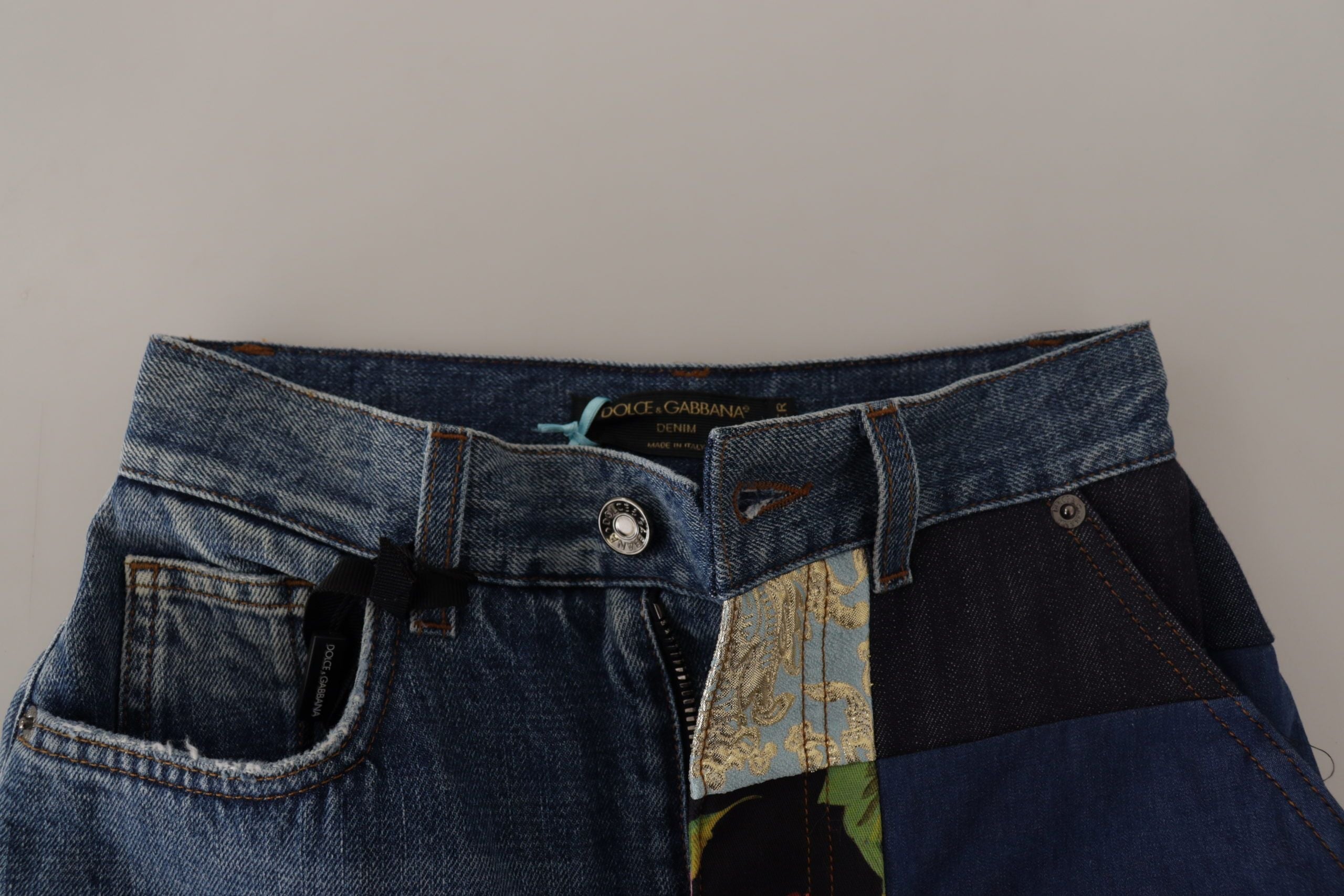 Dolce & Gabbana Blue Jeans Jacquard Majolica High Waist Pants LUNESCAPE