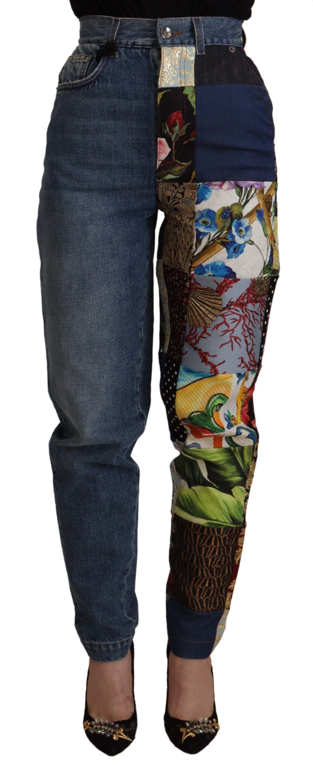 Dolce & Gabbana Blue Jeans Jacquard Majolica High Waist Pants LUNESCAPE