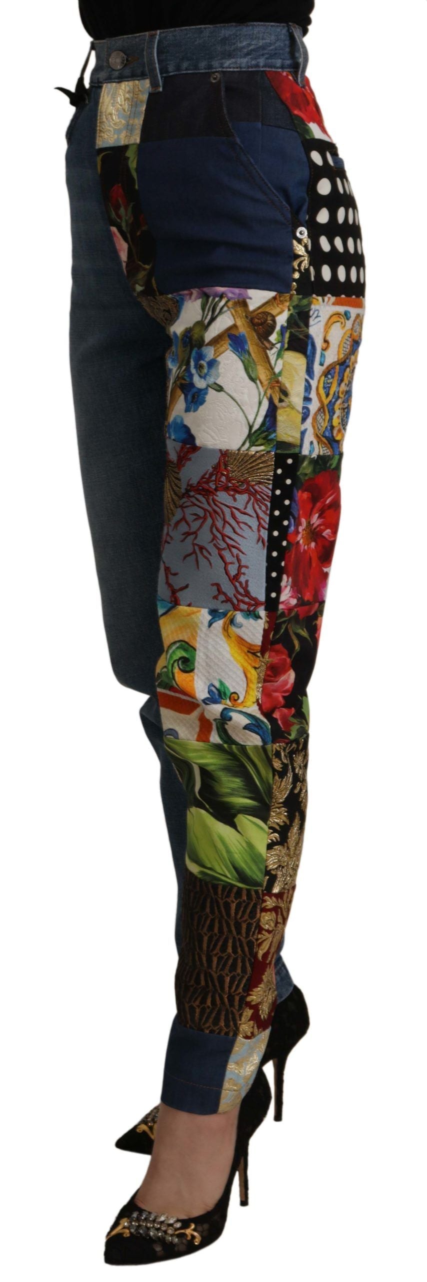 Dolce & Gabbana Blue Jeans Jacquard Majolica High Waist Pants LUNESCAPE