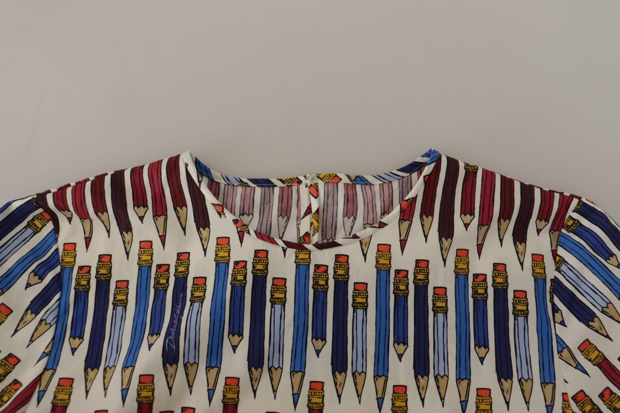 Dolce & Gabbana Chic White Pencil Print Short Sleeve Blouse LUNESCAPE