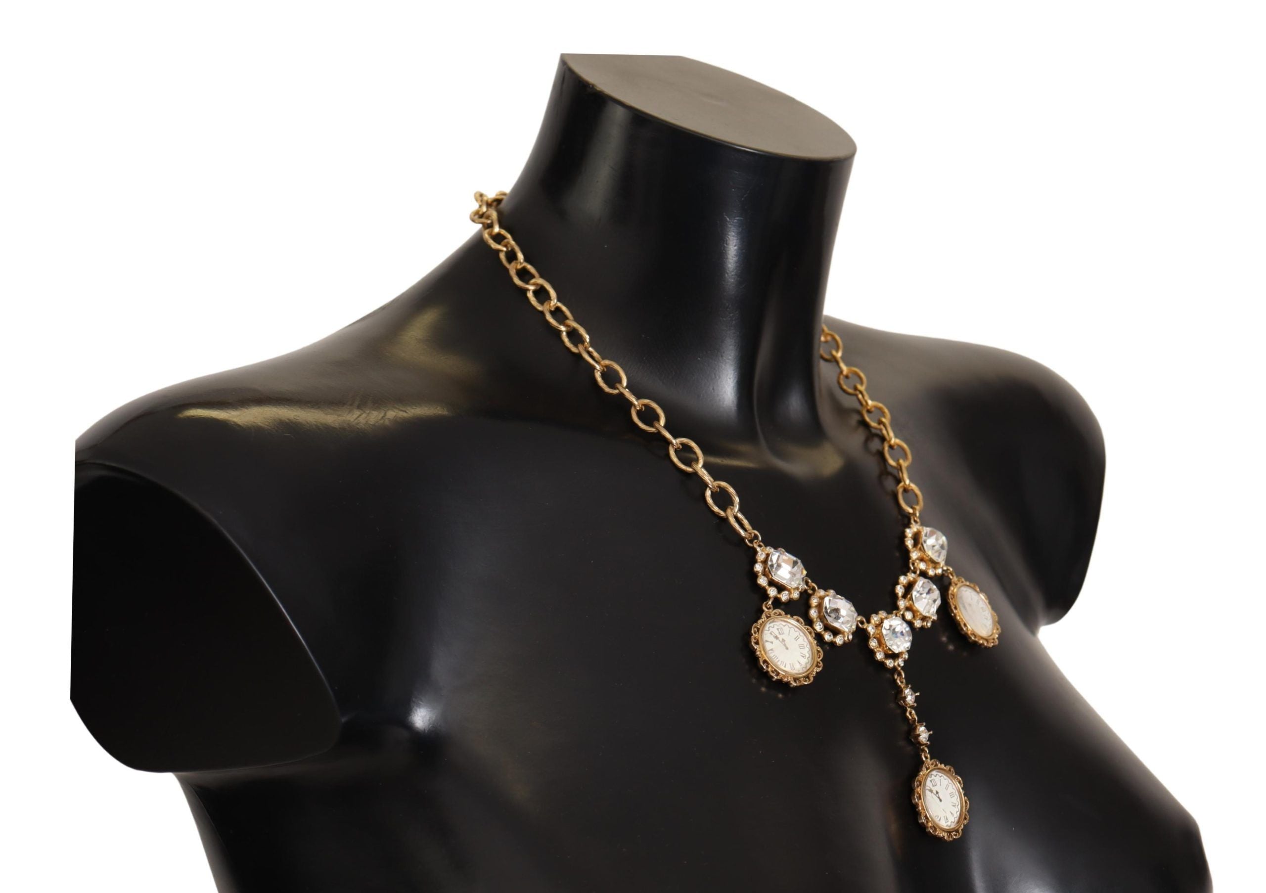 Dolce & Gabbana Gold Clock Statement Crystal Chain Necklace LUNESCAPE