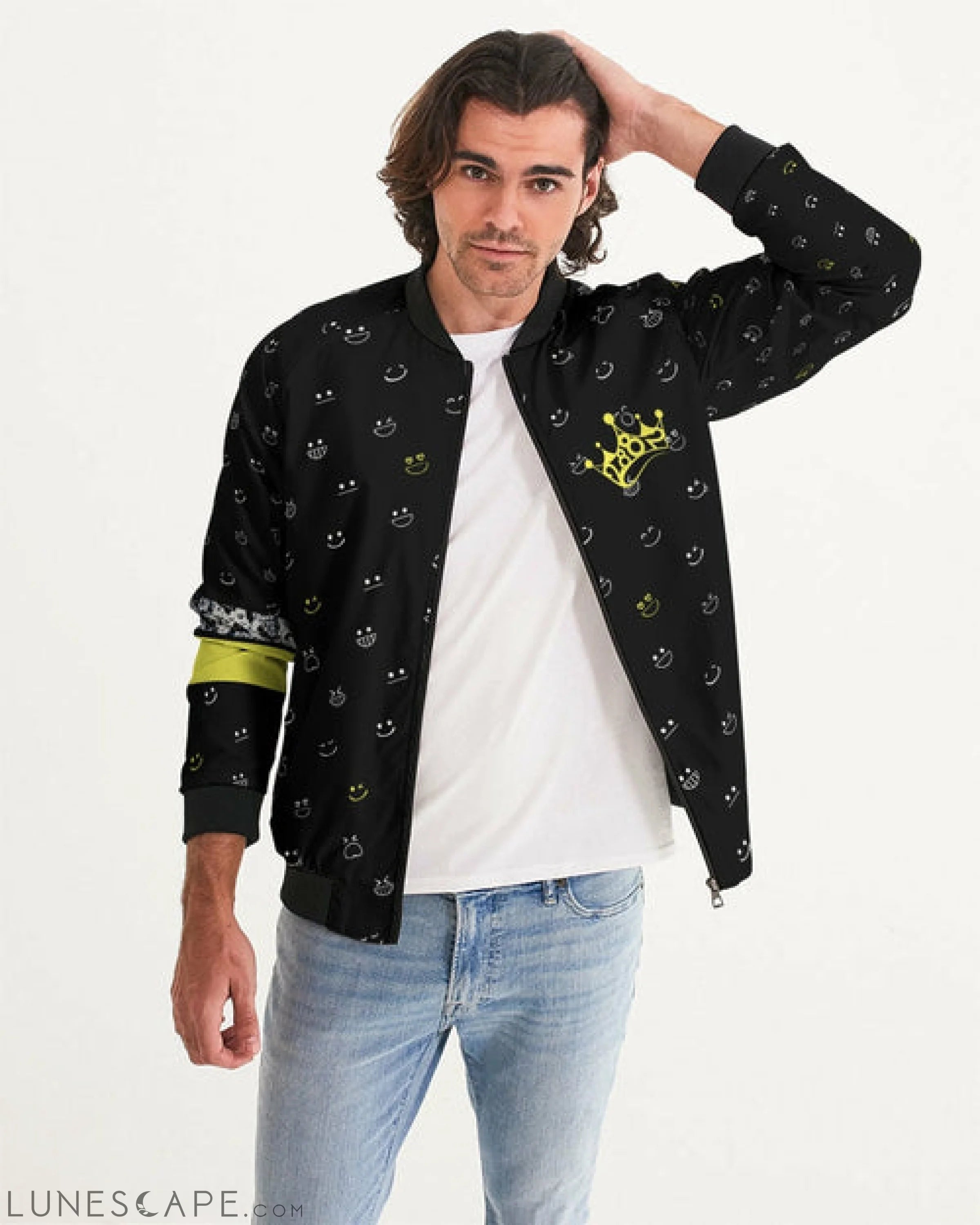 2882Sport™ Fit My Mood Winky Face Men's Bomber Jacket LUNESCAPE