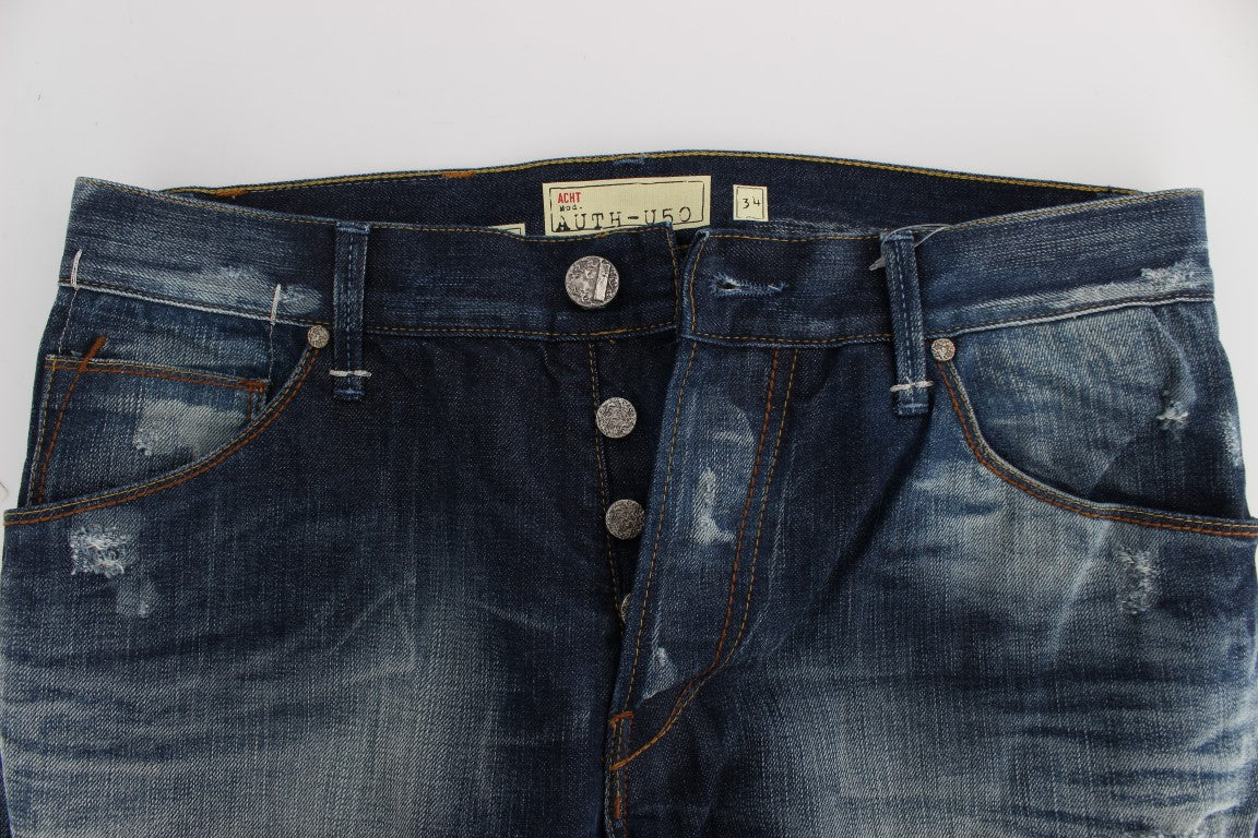 Acht Blue Wash Cotton Denim Regular Fit Jeans