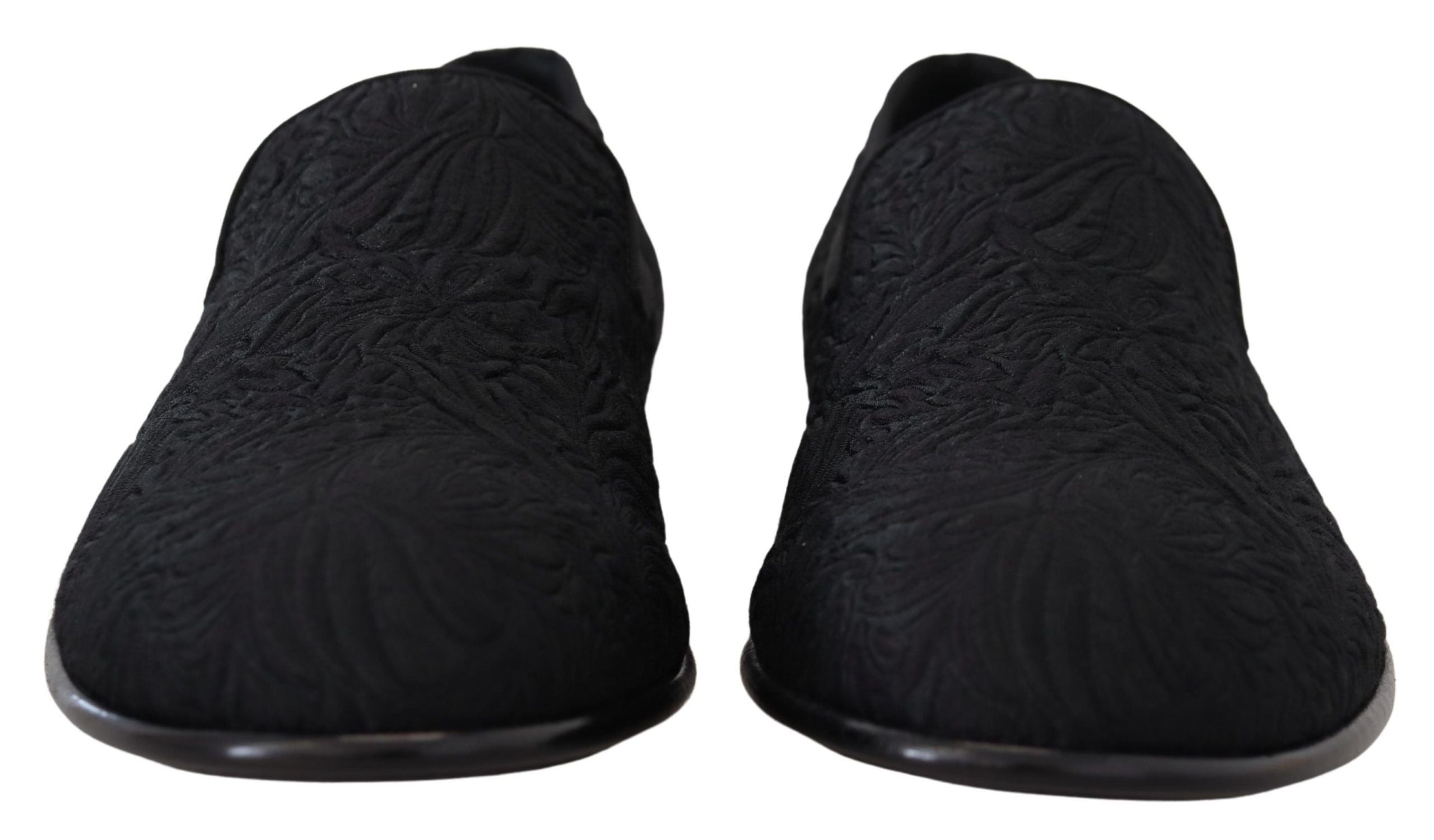 Dolce & Gabbana Black Floral Jacquard Slippers Loafers Shoes LUNESCAPE