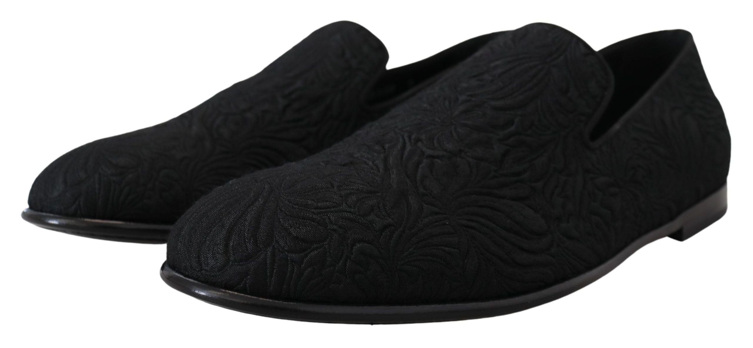 Dolce & Gabbana Black Floral Jacquard Slippers Loafers Shoes LUNESCAPE