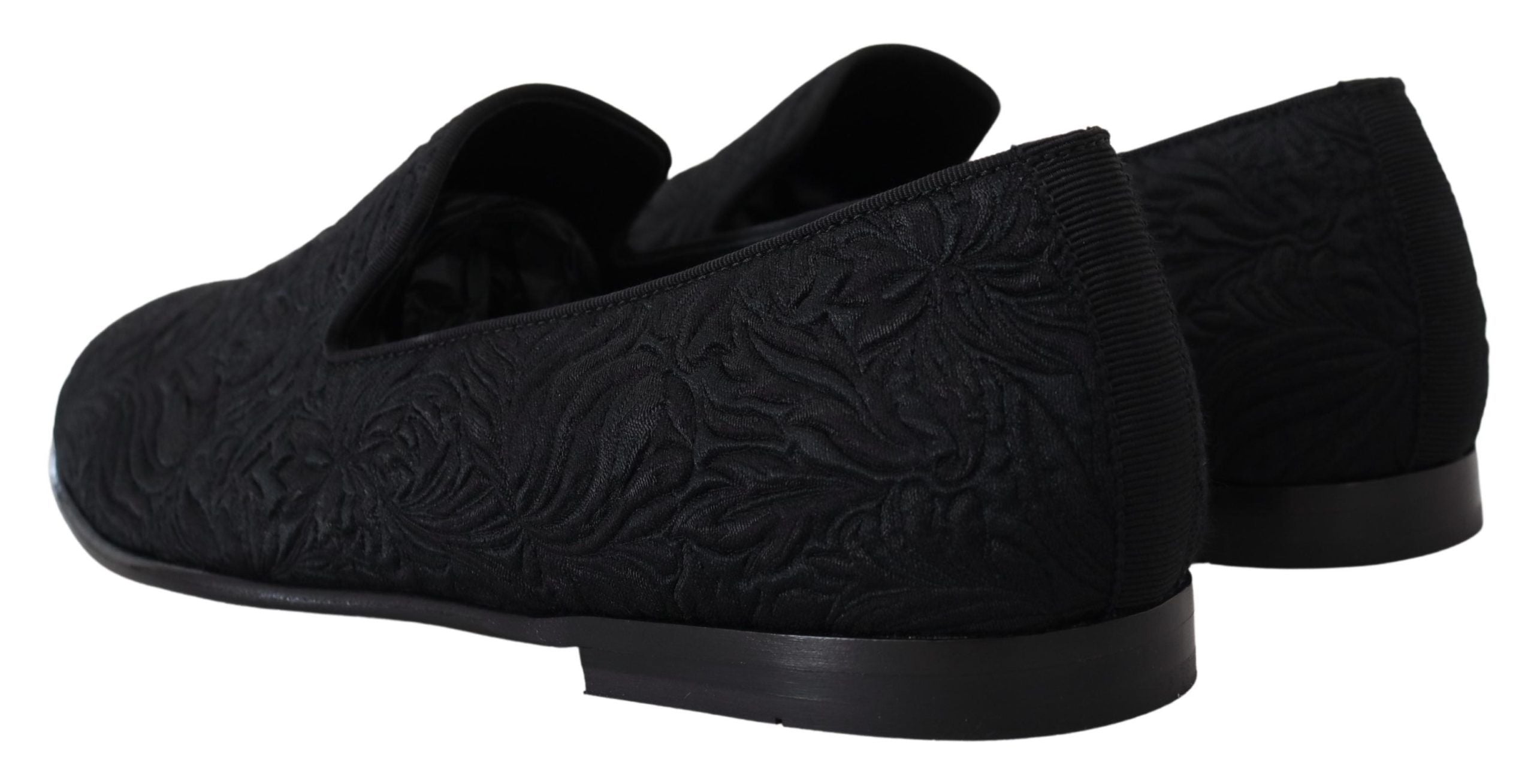 Dolce & Gabbana Black Floral Jacquard Slippers Loafers Shoes LUNESCAPE