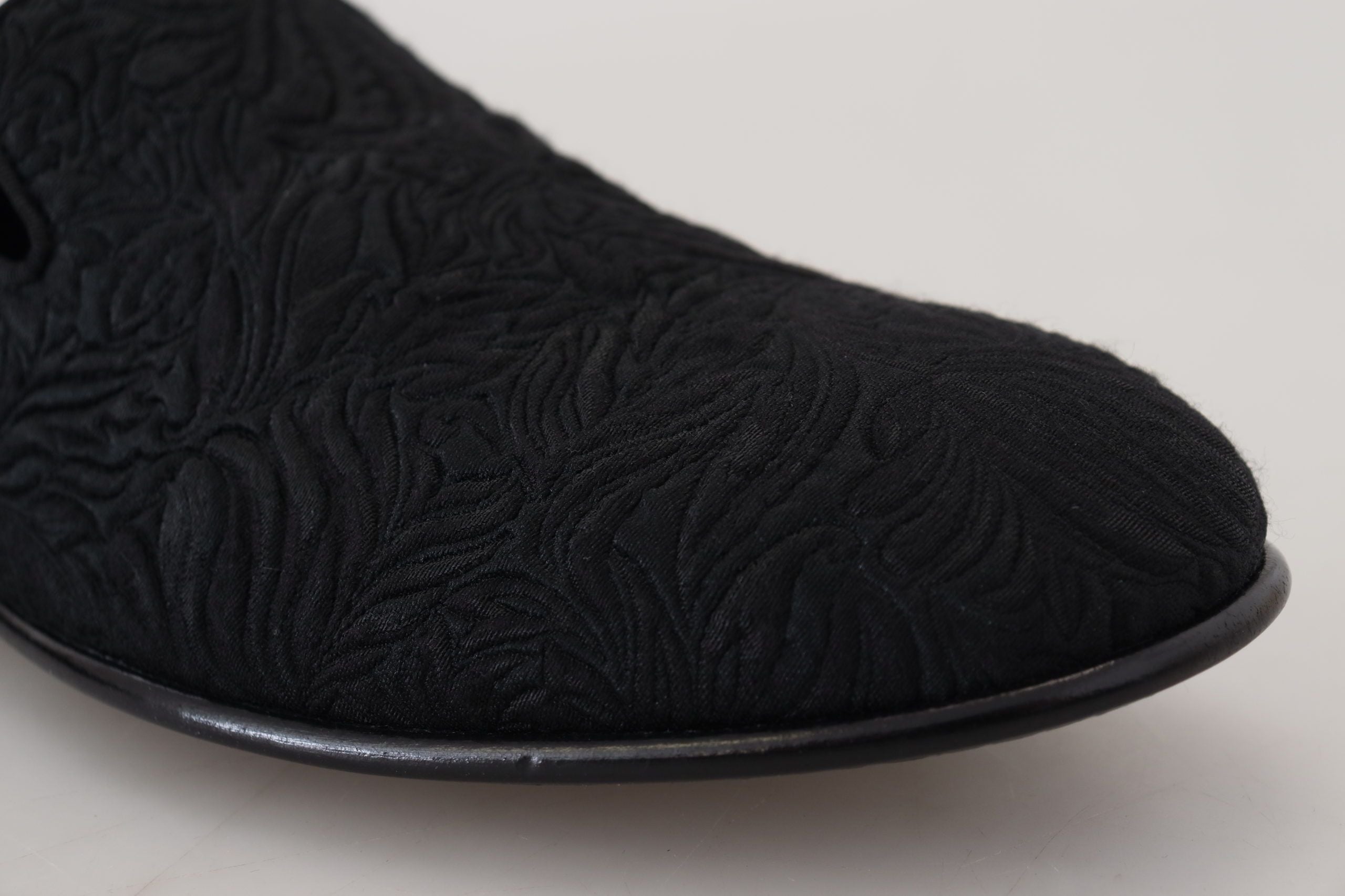 Dolce & Gabbana Black Floral Jacquard Slippers Loafers Shoes LUNESCAPE