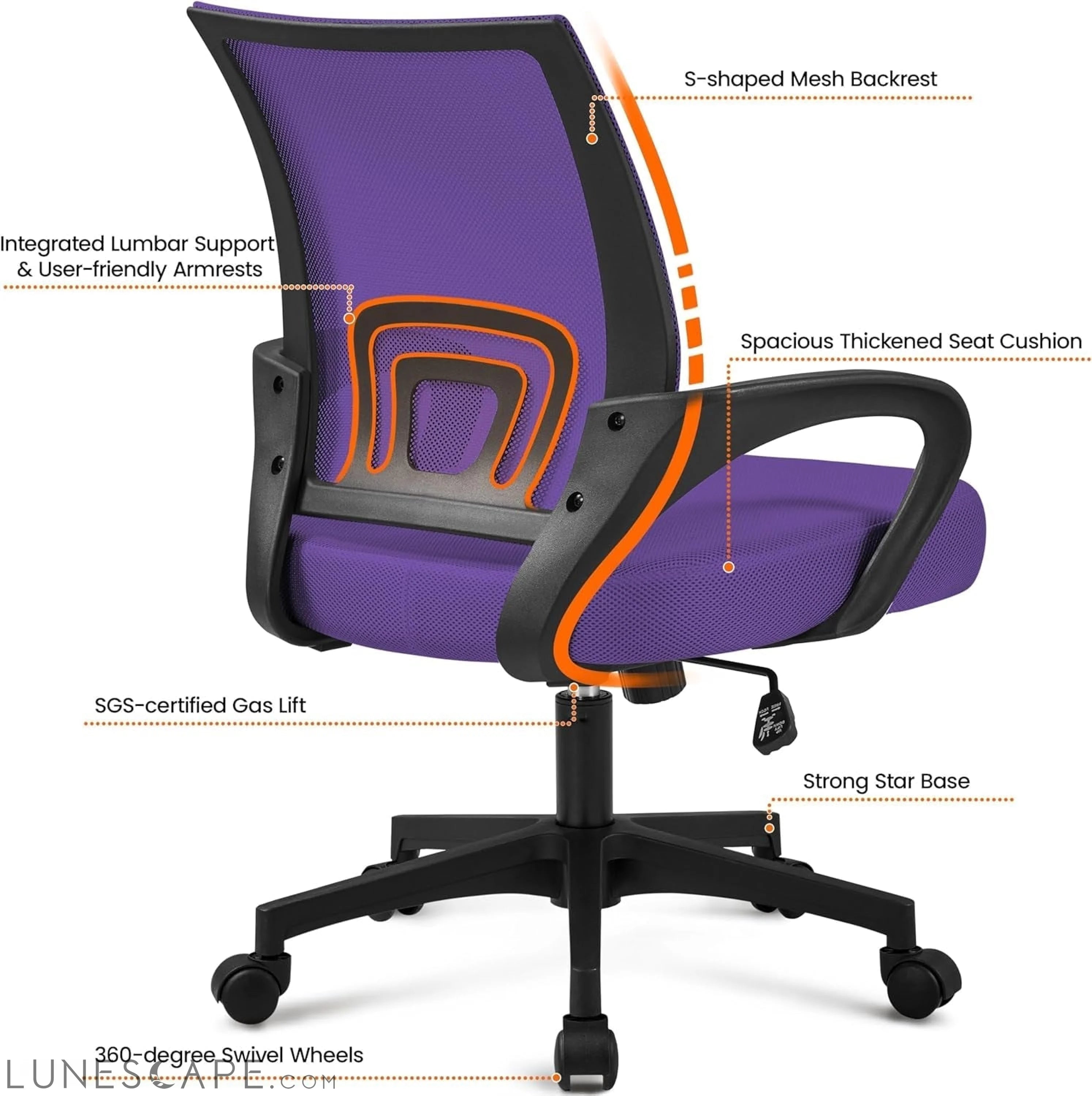 2Pcs Mesh Adjustable Desk Chairs, Ergonomic Executive Chairs with LUNESCAPE
