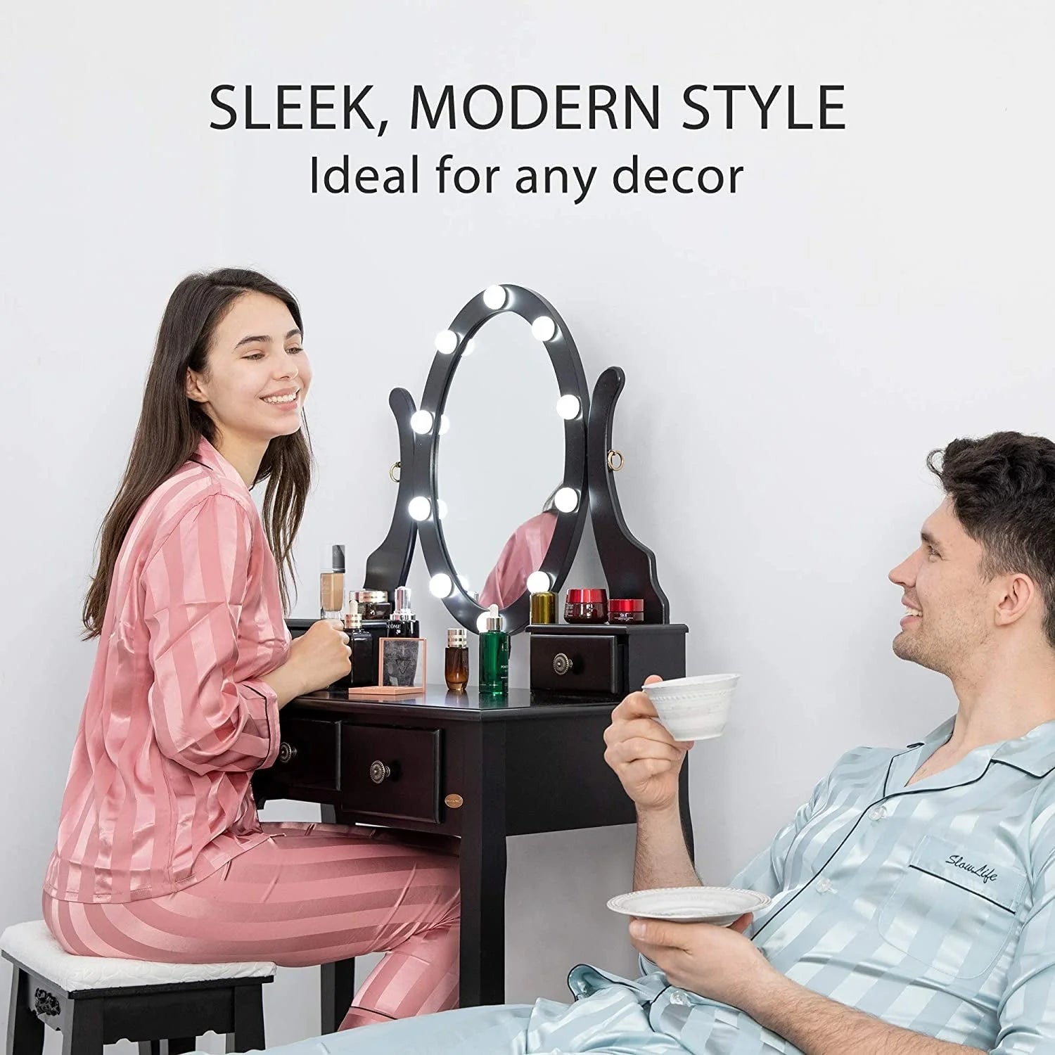 3-Color Dimmable Lighted Mirror Vanity Set LUNESCAPE