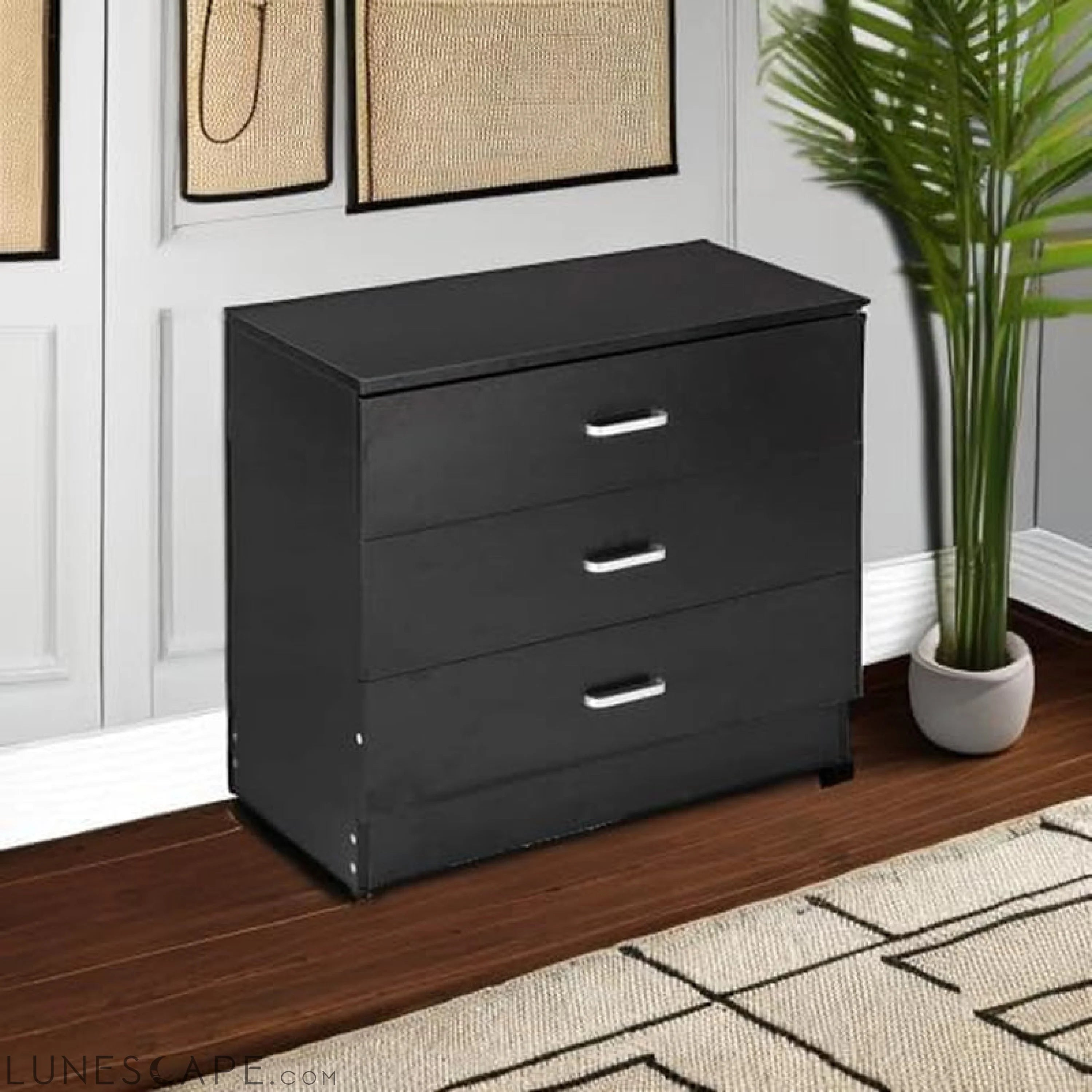 3 Drawer Dresser, Modern Storage Chest of Drawers, Wood Bedside Table LUNESCAPE
